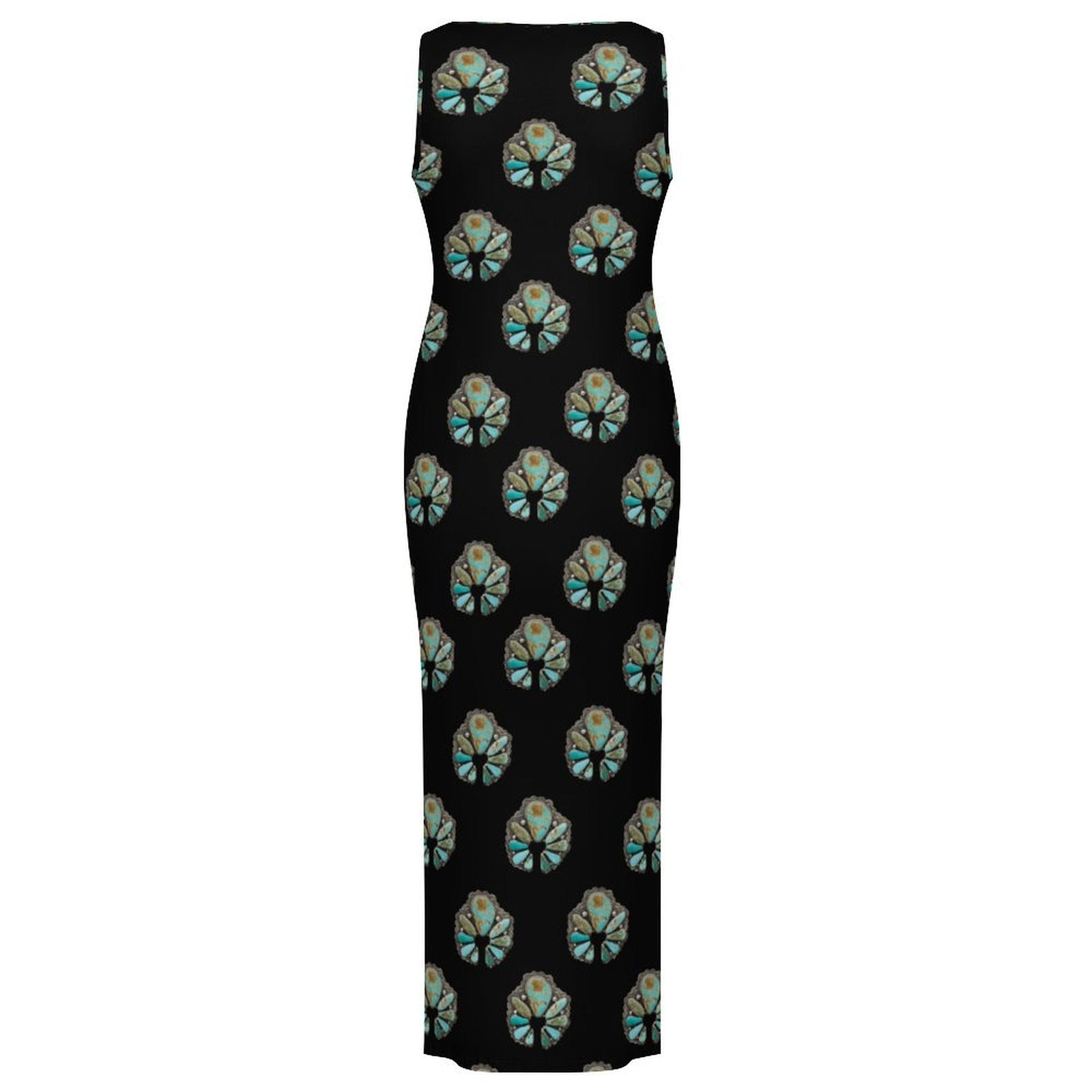 Turquoise Naja Sleeveless Bodycon Side Slit Maxi Dress
