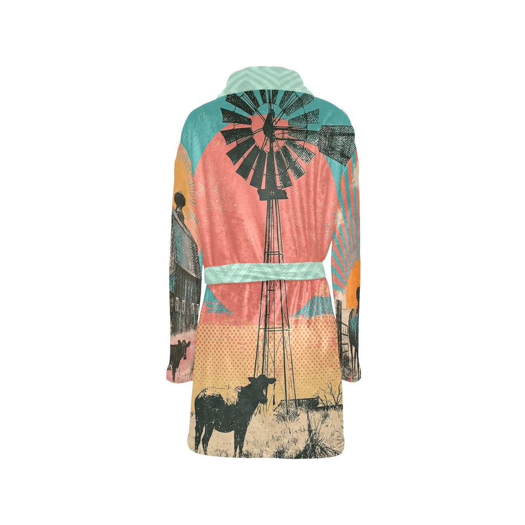 Baha Ranch Honky Tonk Kitsch Ranch Life Plush Minky Fleece Robe