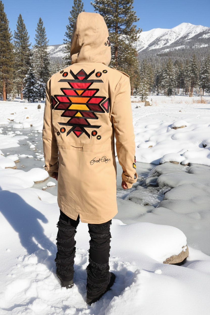 Makobi Jovan Aztec Weather Proof Coat, Khaki, product back