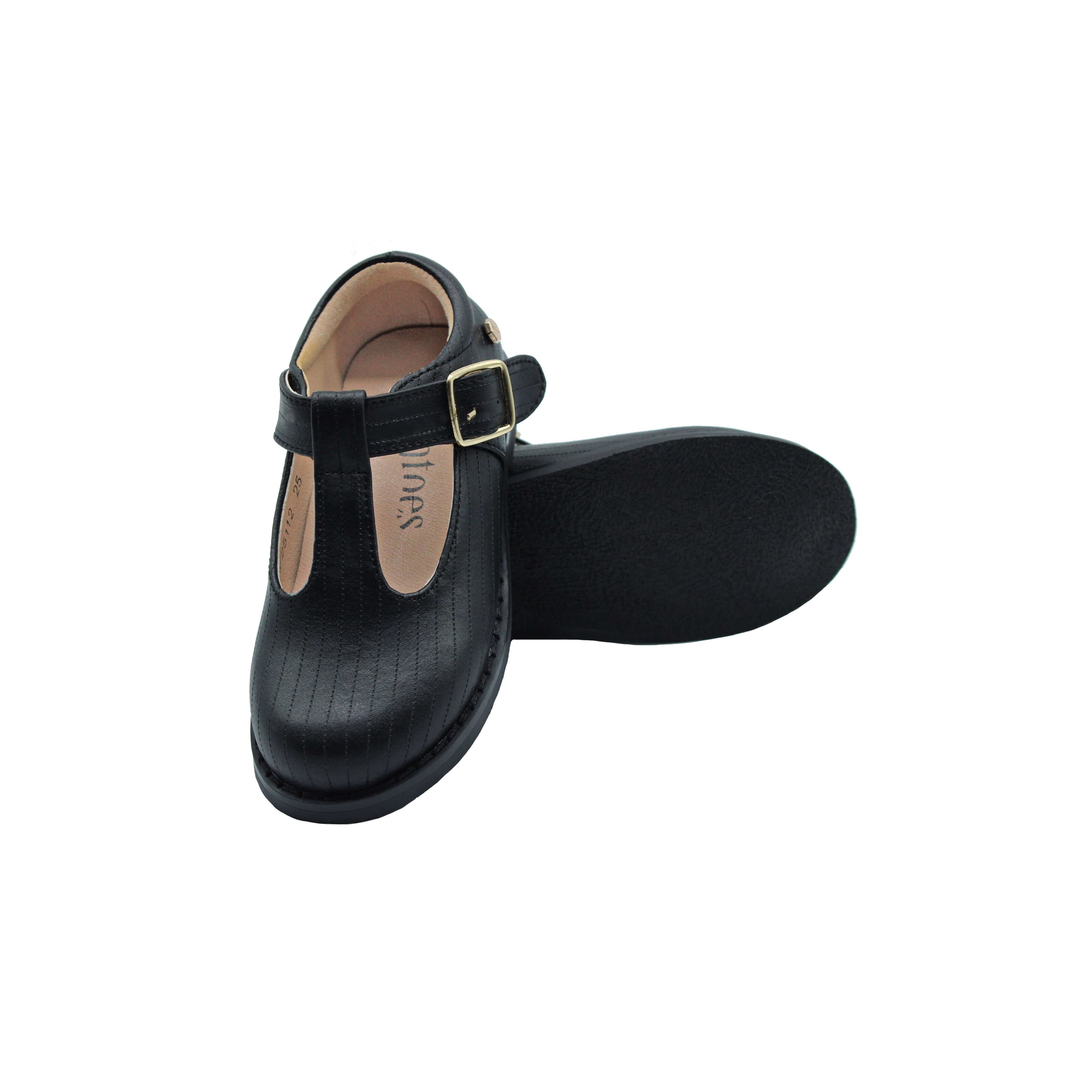 Fintoes Black Designed T Strap Shoe / Regular Sole For Work And School