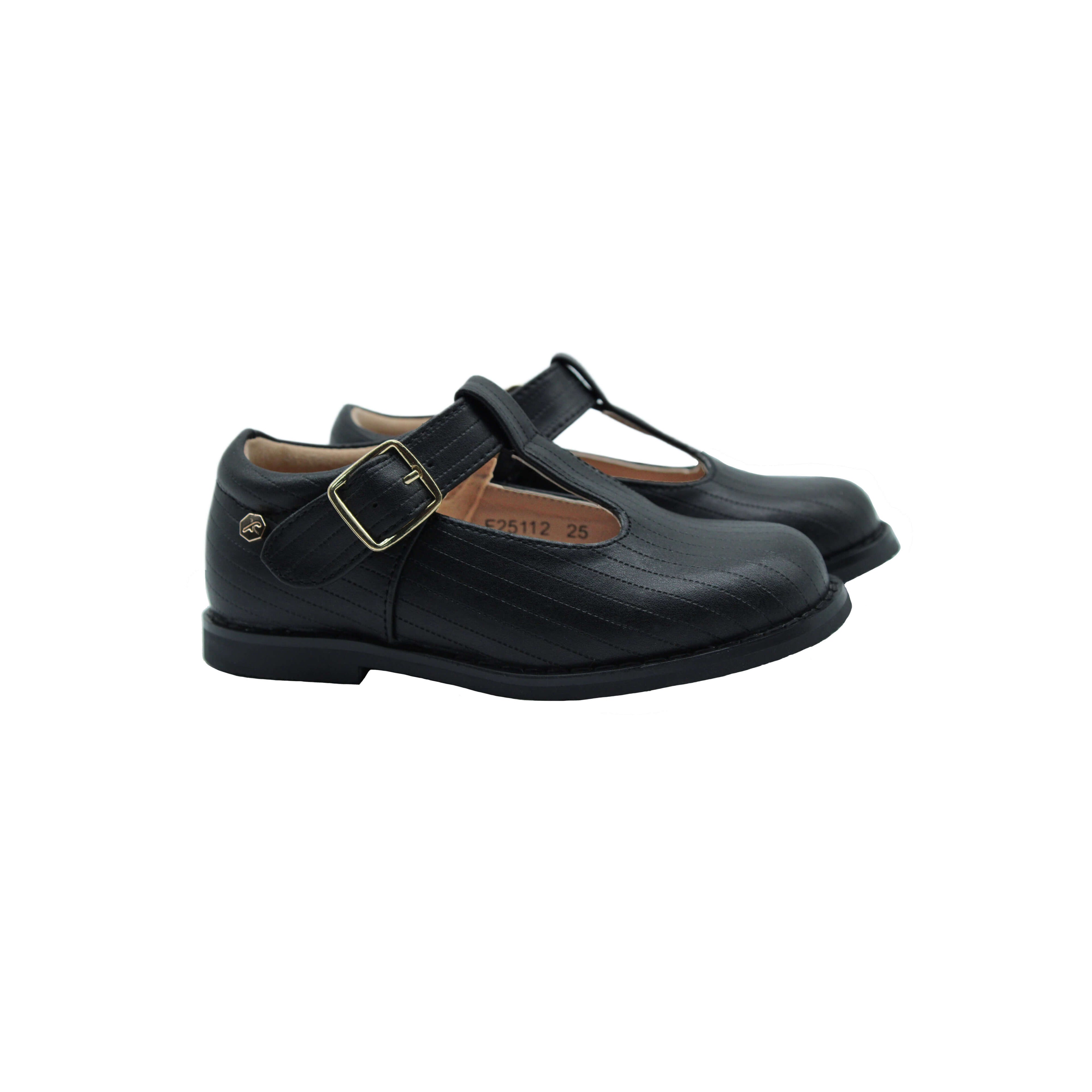 Fintoes Black Designed T Strap Shoe / Regular Sole For Work And School
