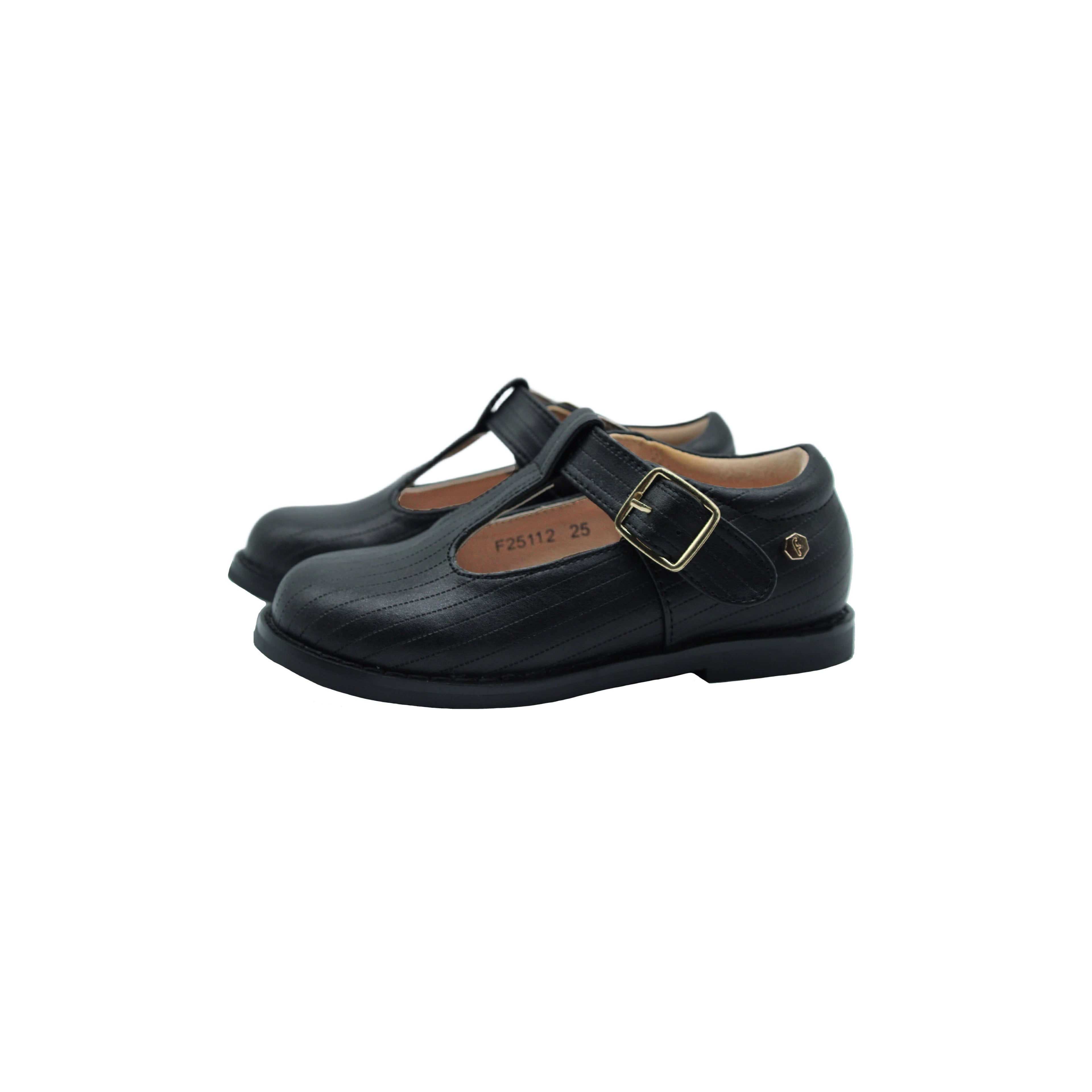 Fintoes Black Designed T Strap Shoe / Regular Sole For Work And School