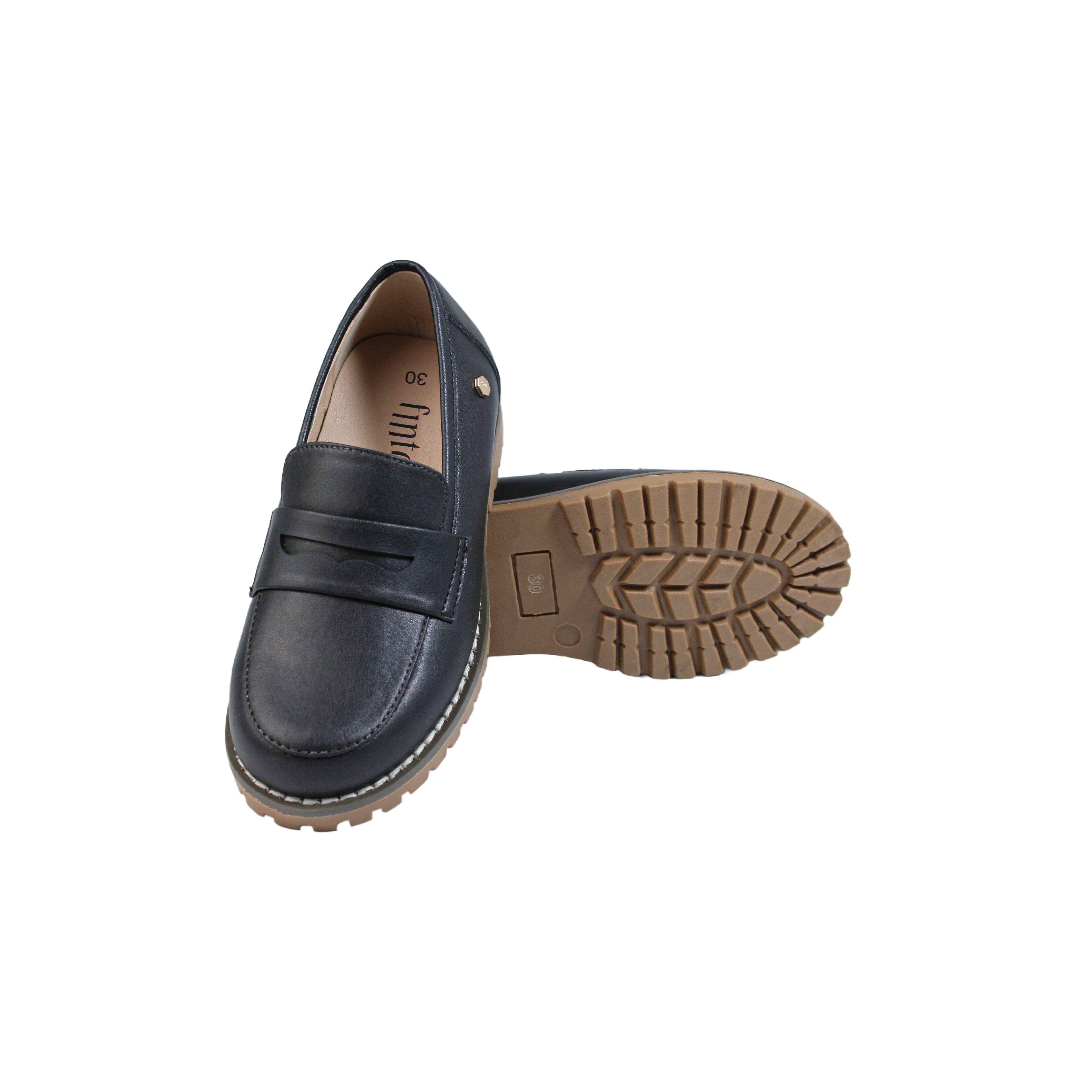 Fintoes Black Leather Chunky Loafer For Work And School