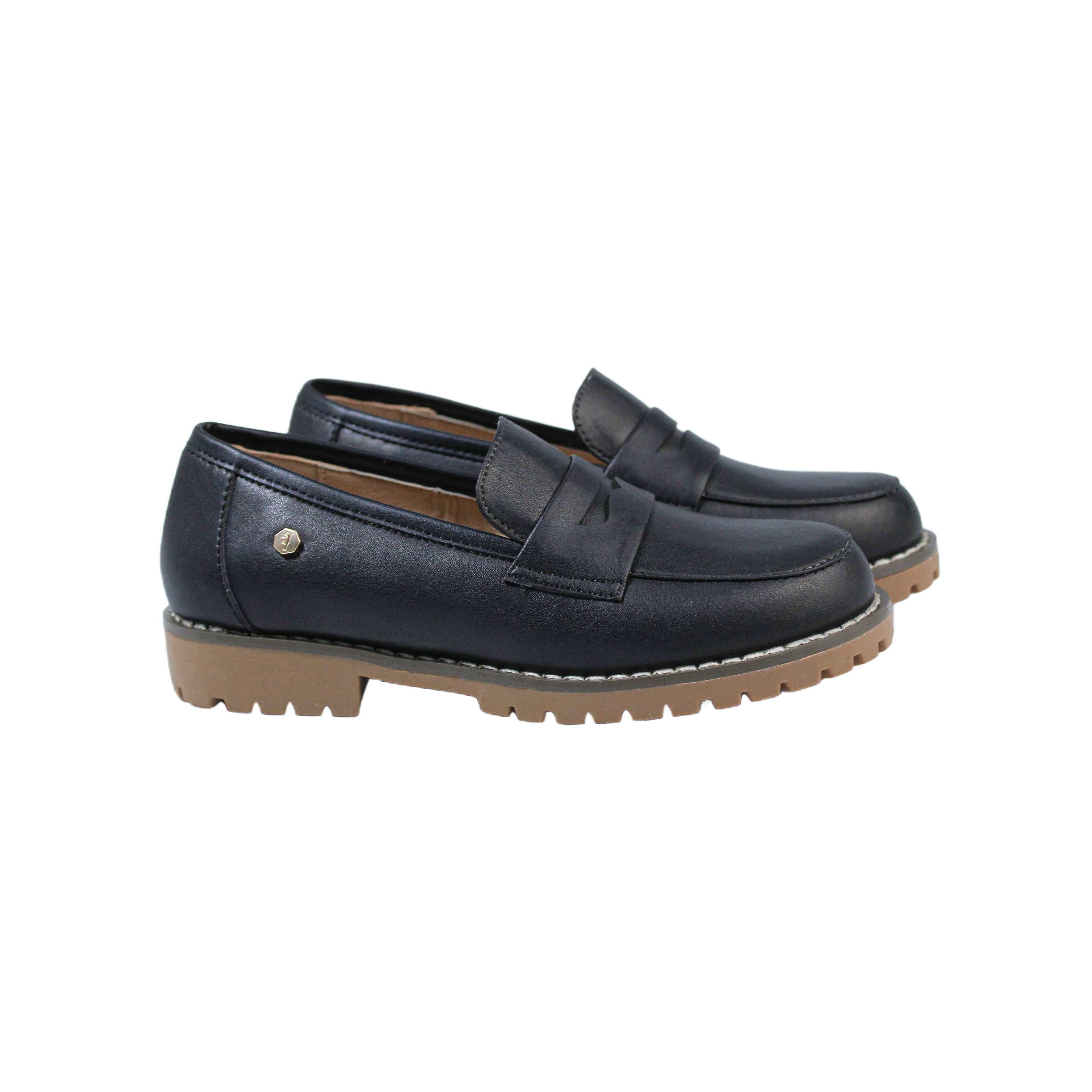 Fintoes Black Leather Chunky Loafer For Work And School