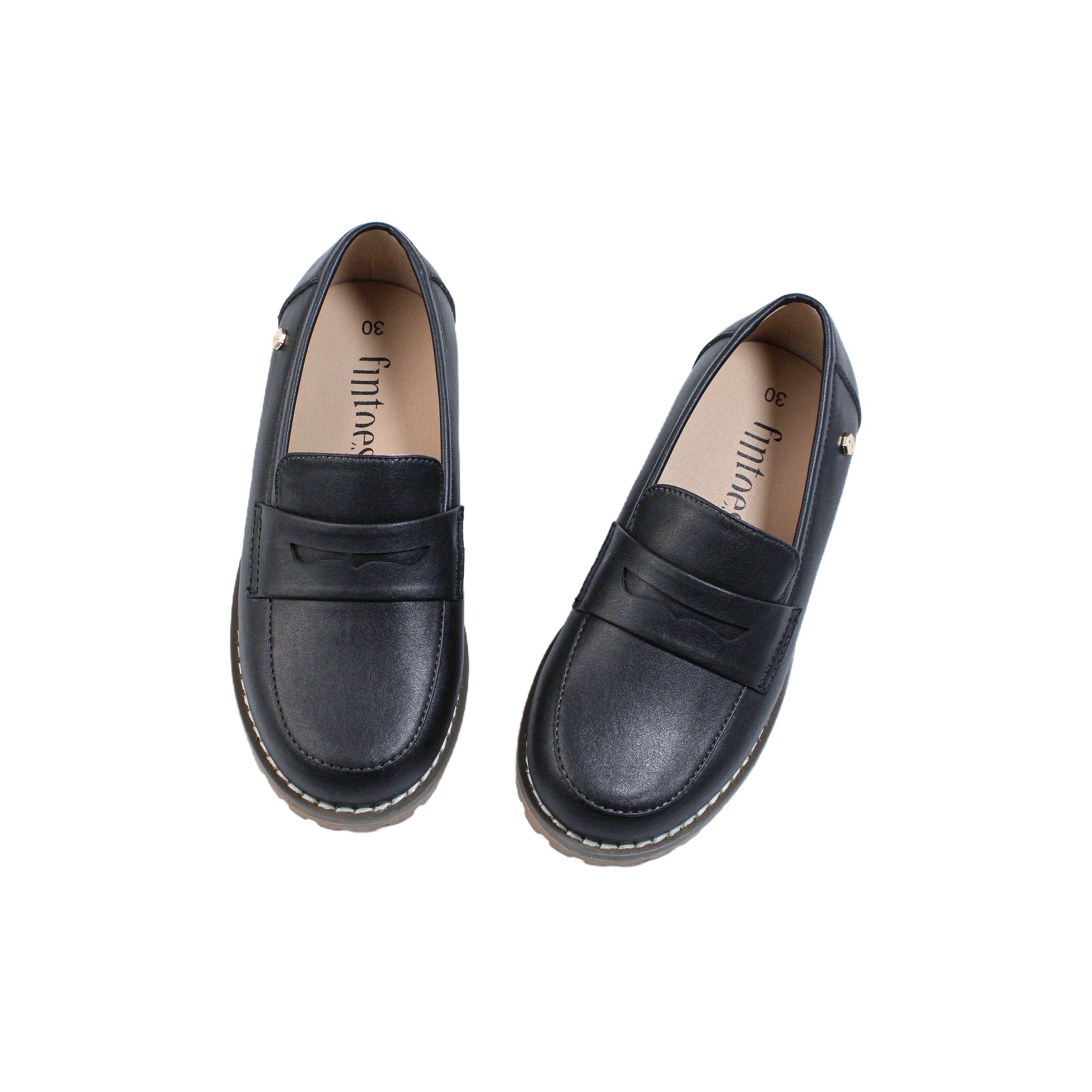 Fintoes Black Leather Chunky Loafer For Work And School