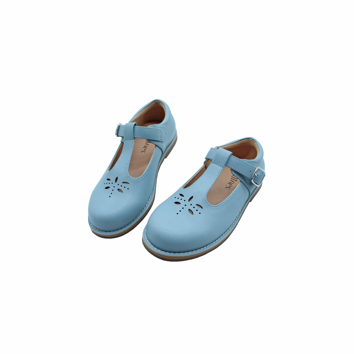 Fintoes Kids' Dusty Blue Leather T-Strap Dress Shoes