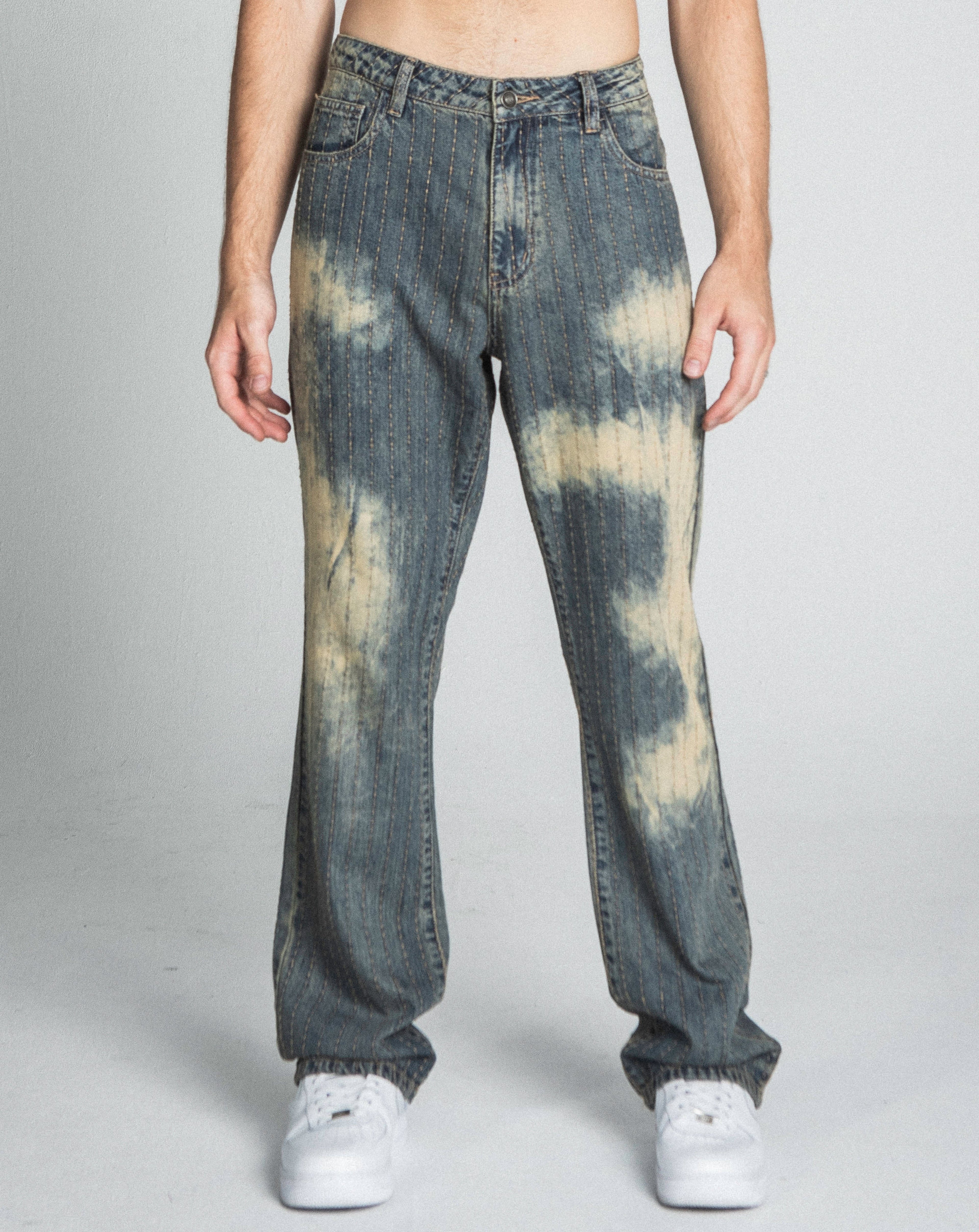 AJ01L-3 Vintage Thread Line Loose Jeans