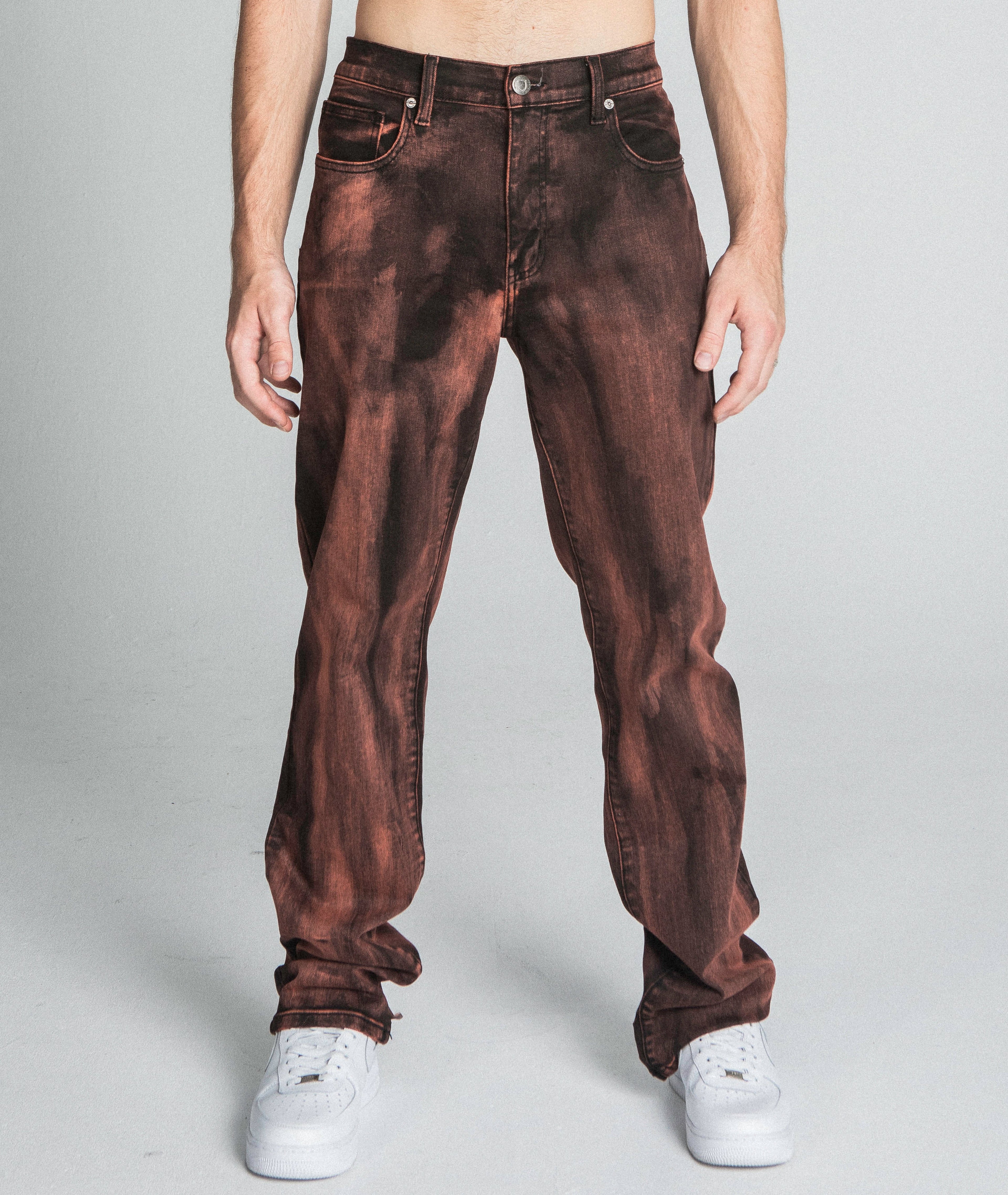 AJ05ST Brown Washed Straight Jeans