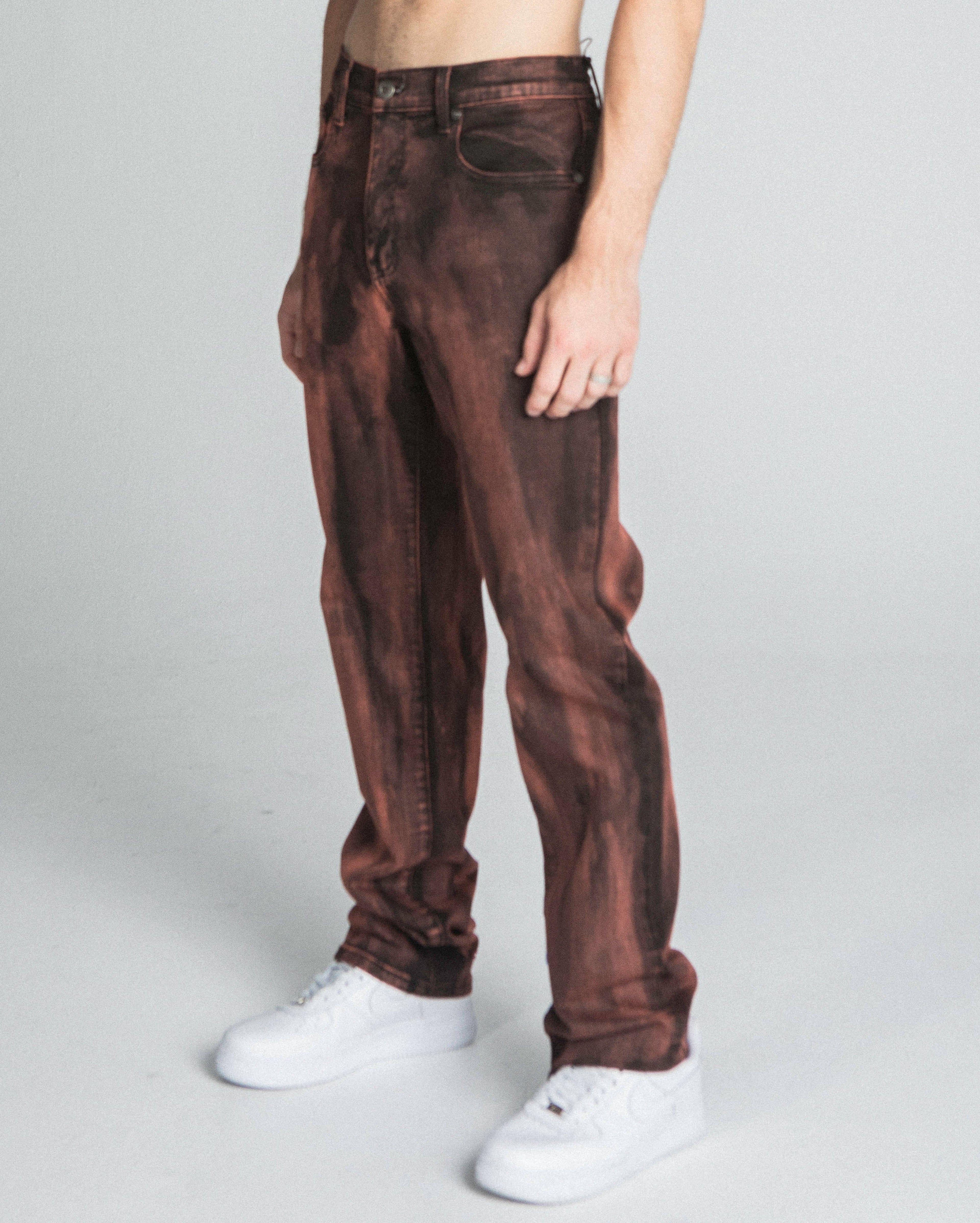 AJ05ST Brown Washed Straight Jeans