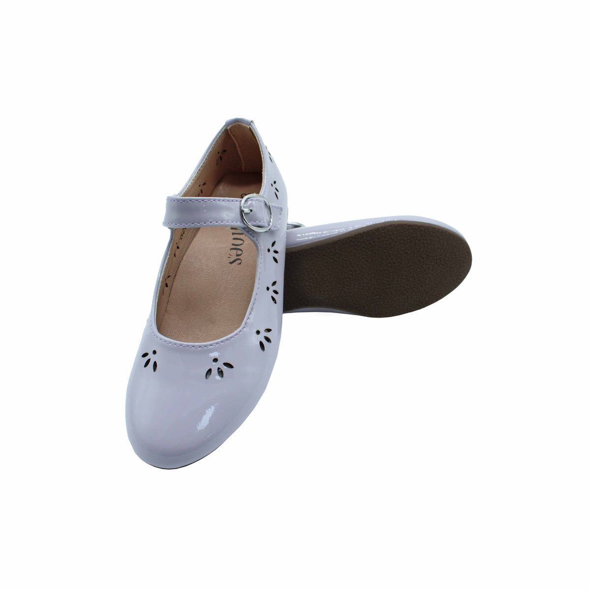 Fintoes Kids' Lilac Patent Mary Janes, Floral Punch-Out