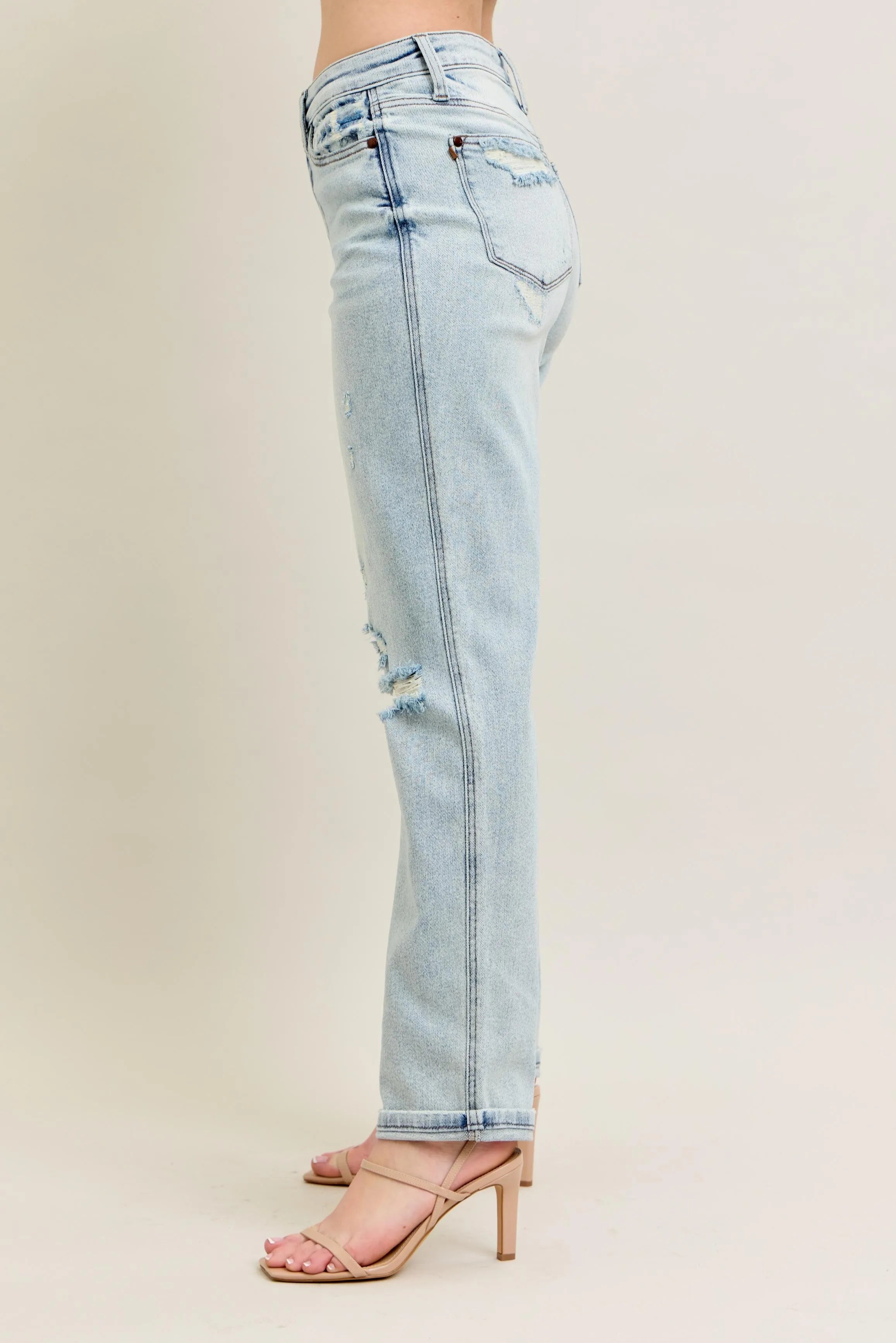 Garden Naked Judy Blue Full Size Mr Repair Stitch Detail Destroy Single Cuff Bf Jeans Plus Size