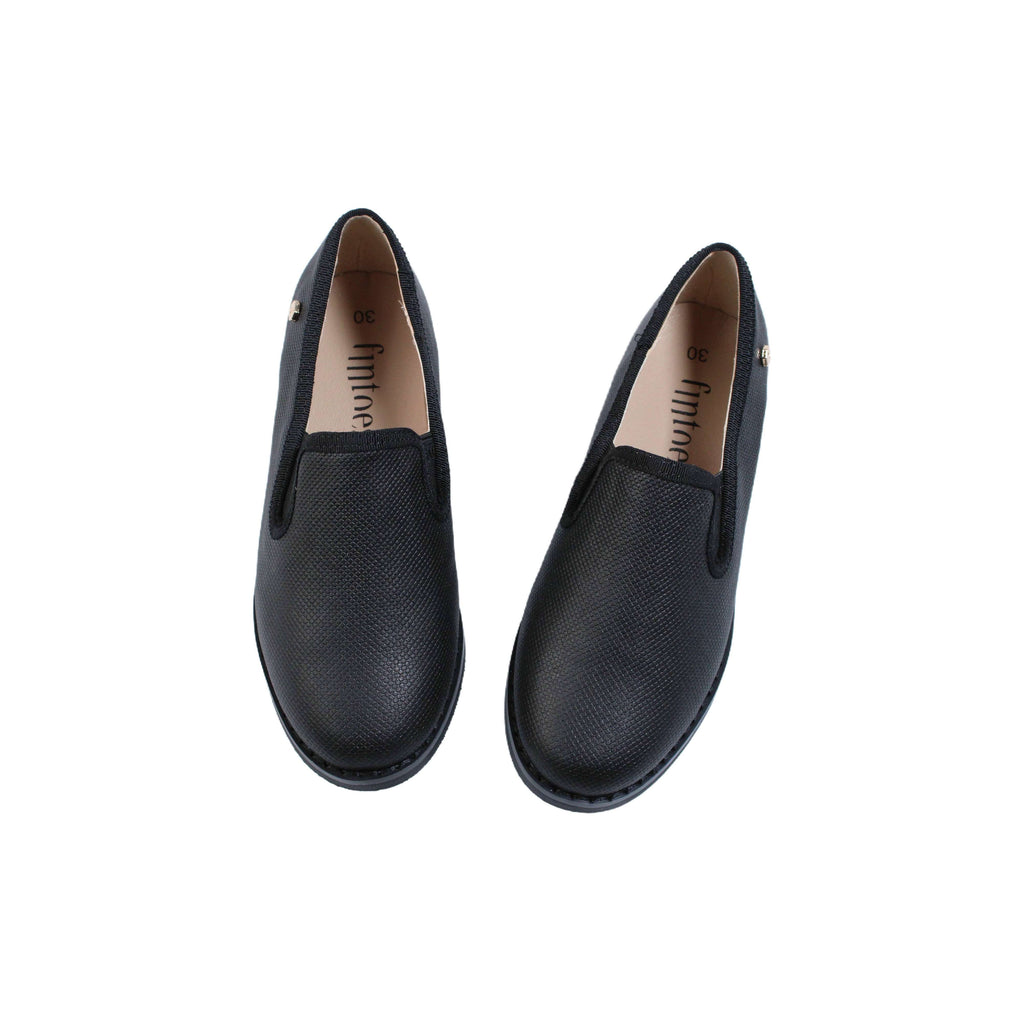 Fintoes Black Designed Leather Boys Dress Shoe For Work And School