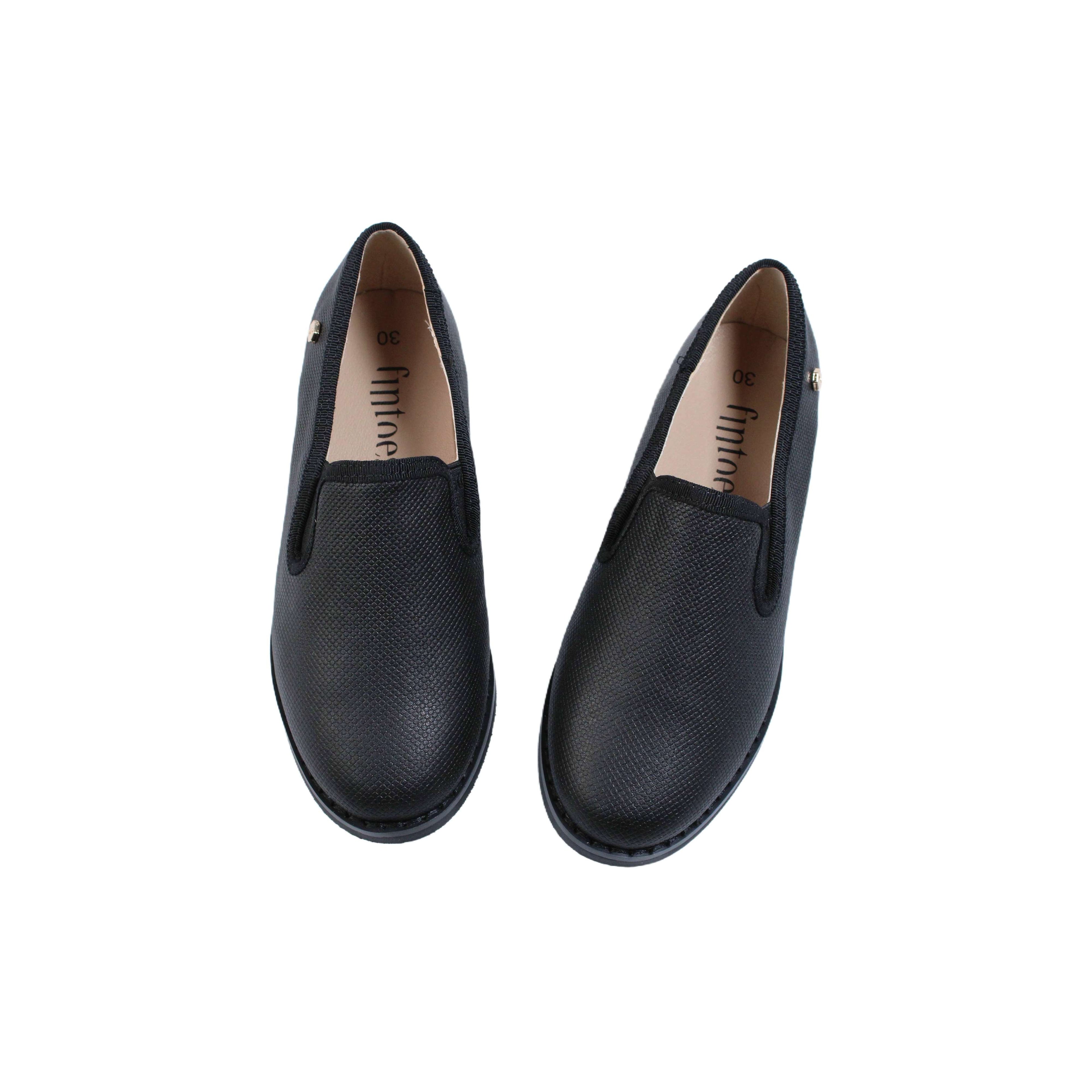 Fintoes Black Designed Leather Boys Dress Shoe For Work And School