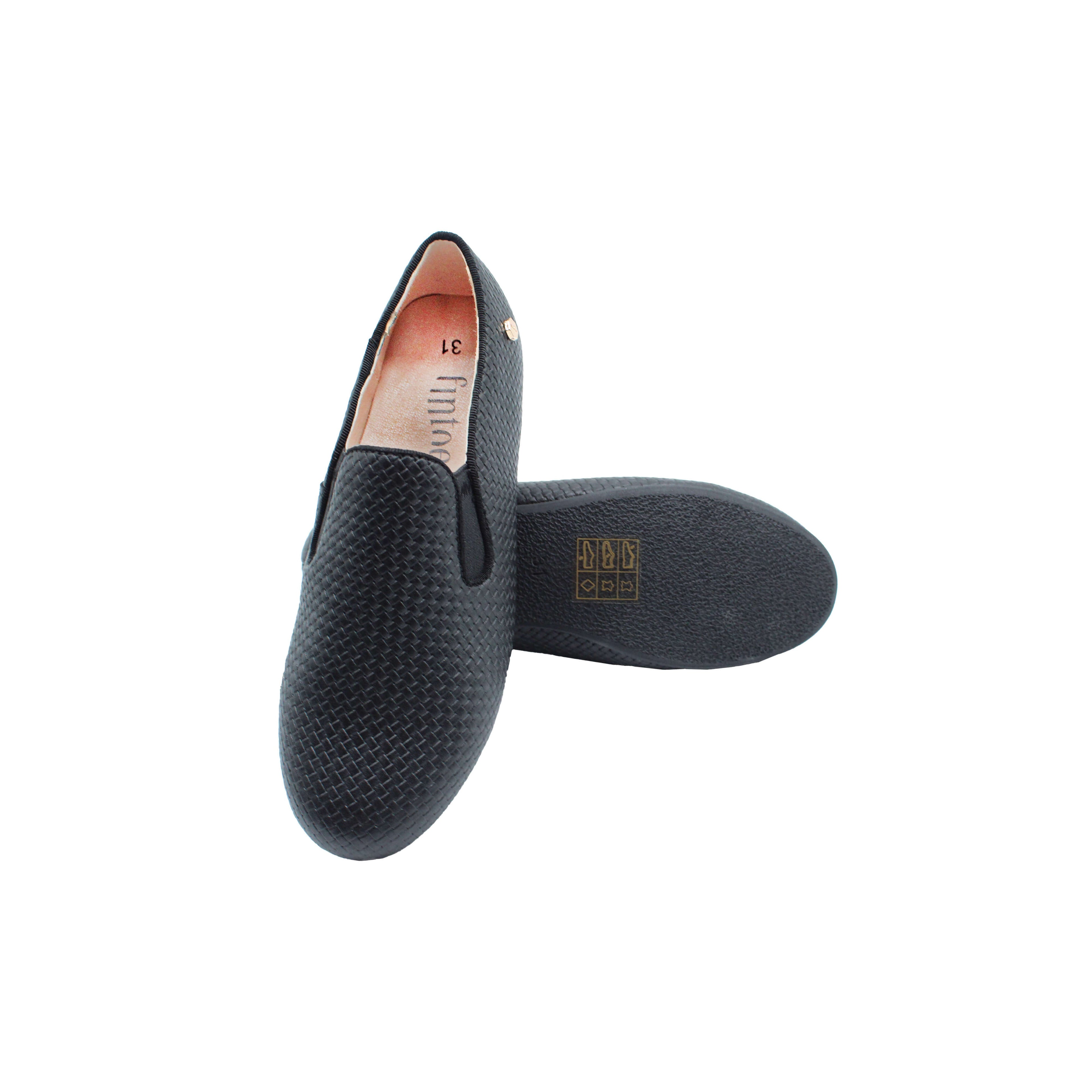 Fintoes Black Weaved Designed Leather Boys Dress Shoe For Work And School