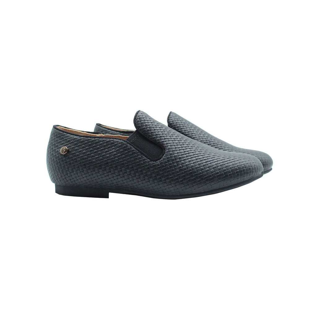 Fintoes Black Weaved Designed Leather Boys Dress Shoe For Work And School