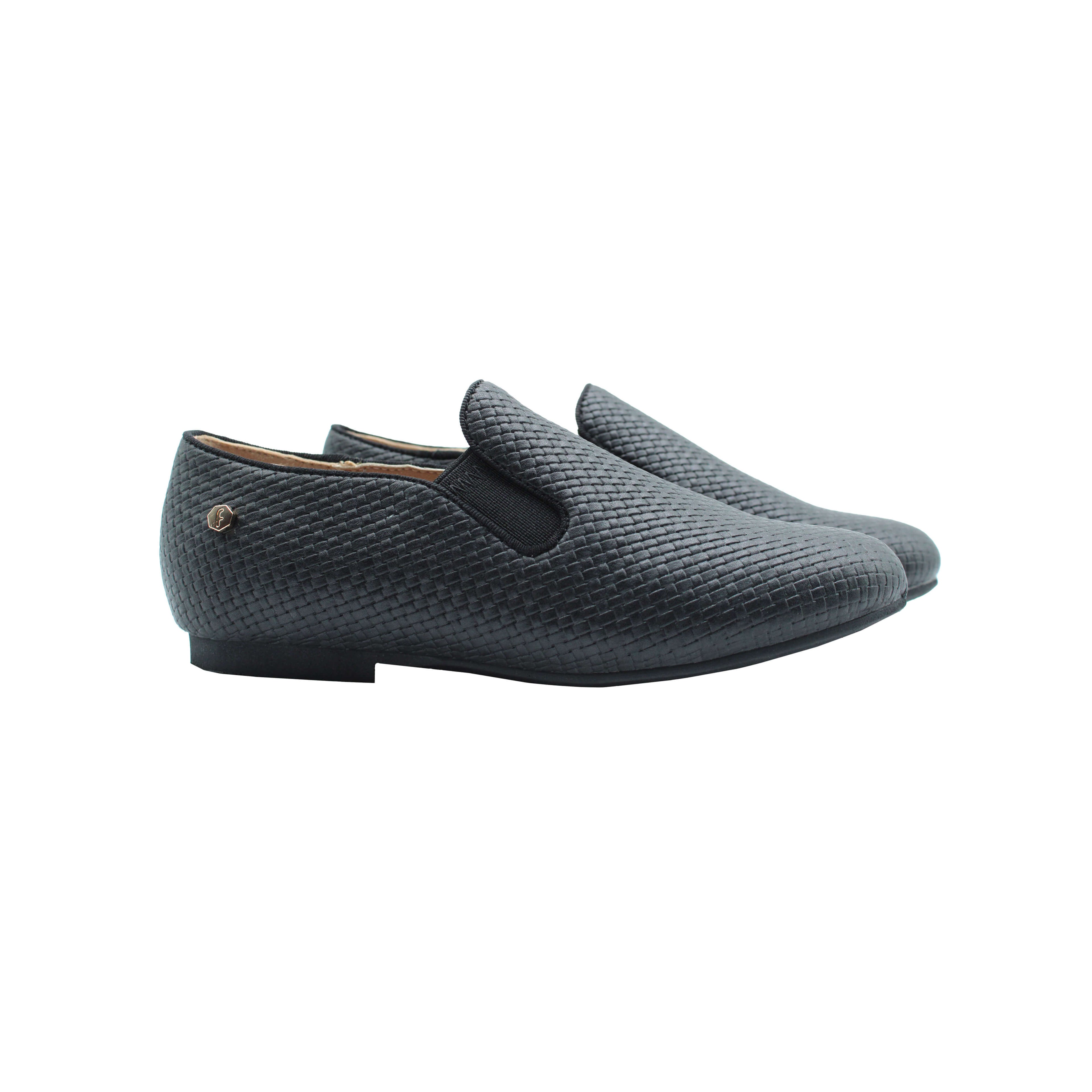 Fintoes Black Weaved Designed Leather Boys Dress Shoe For Work And School