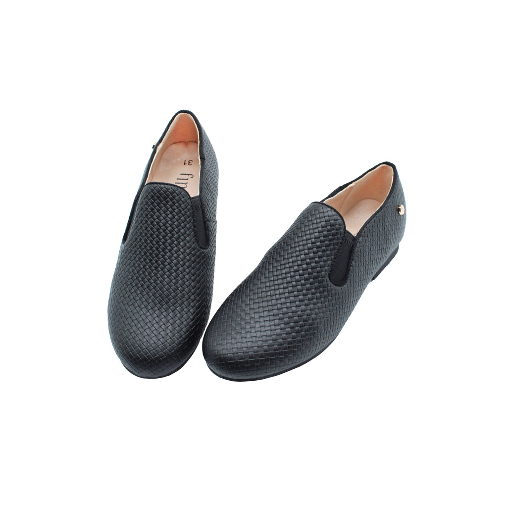 Fintoes Black Weaved Designed Leather Boys Dress Shoe For Work And School