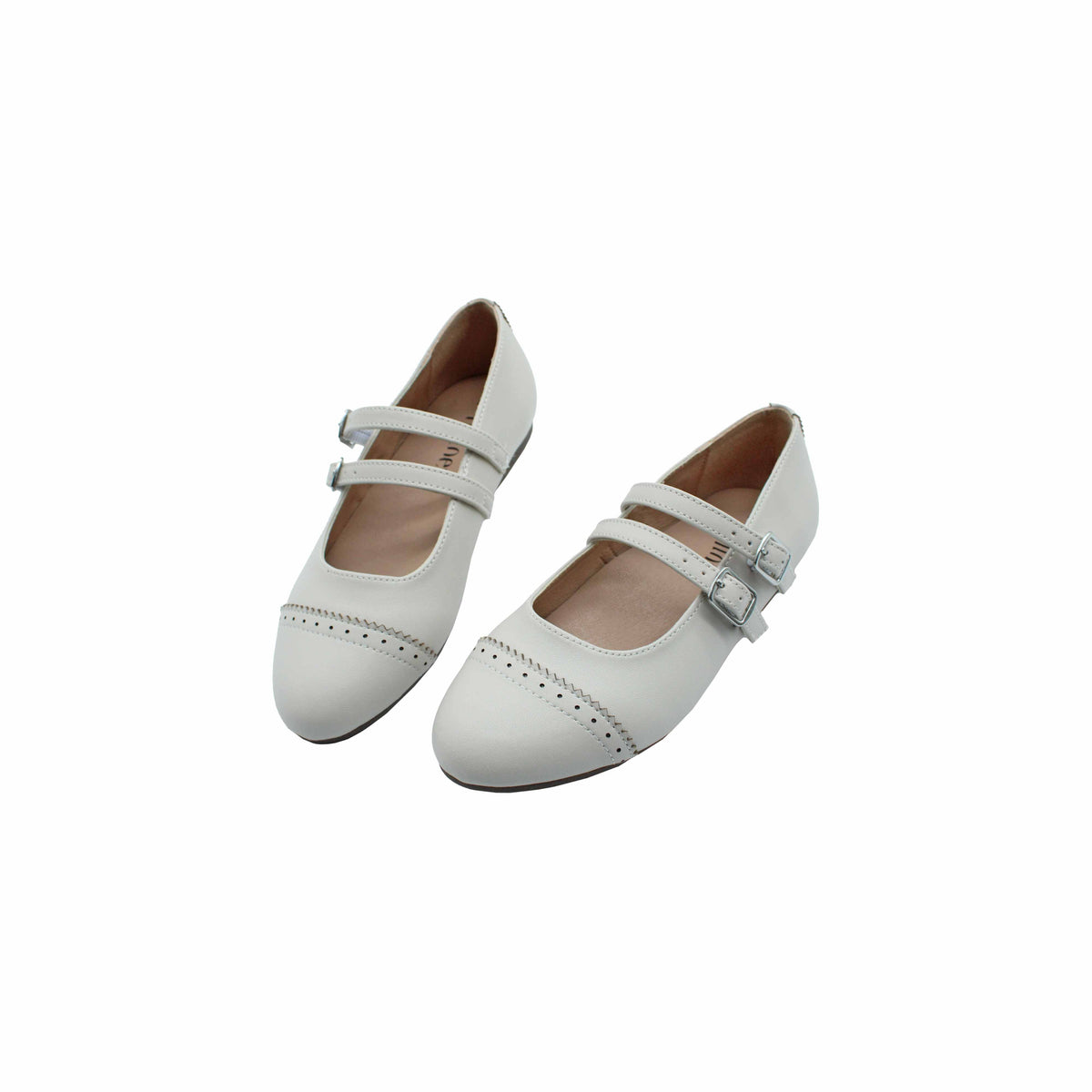 Fintoes Kids' Beige Leather Double-Buckle Cap-Toe Dress Shoes