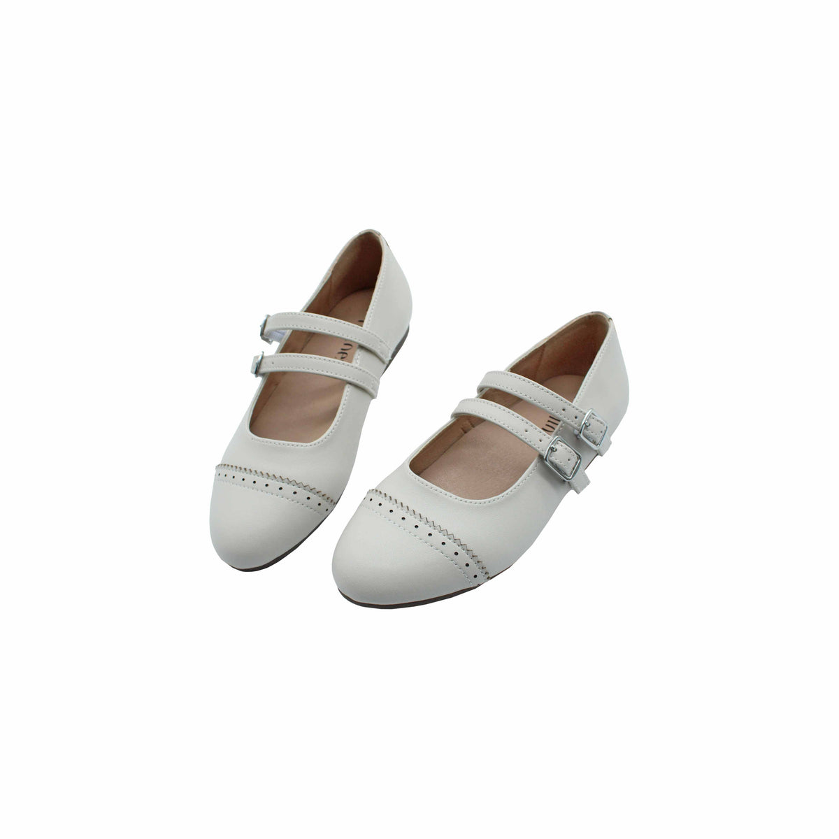 Fintoes Kids' Beige Leather Double-Buckle Dress Shoes