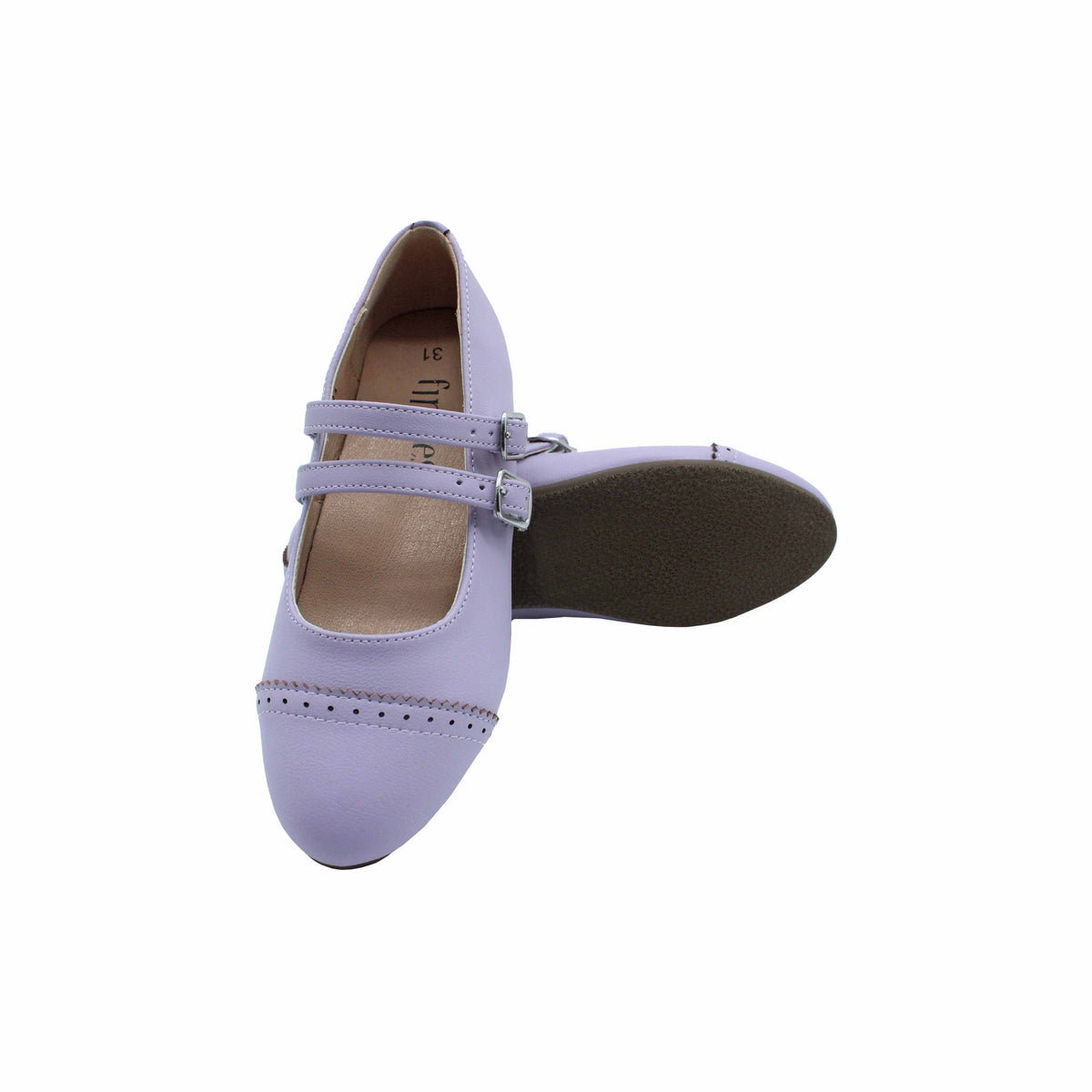 Fintoes Kids' Lilac Leather Double-Buckle Dress Shoes