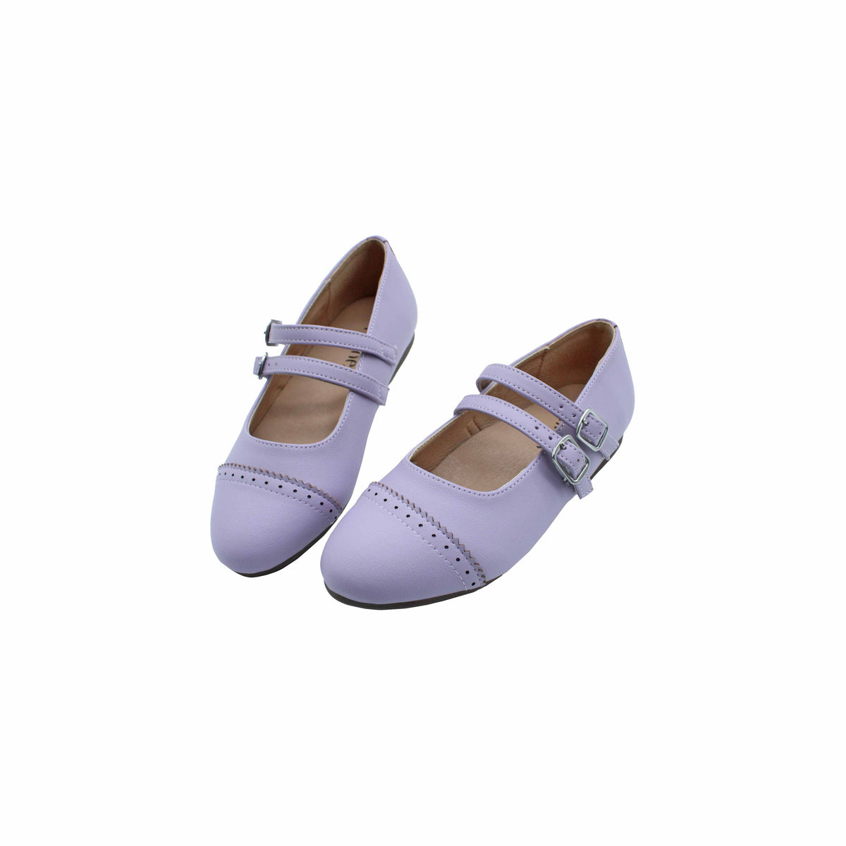 Fintoes Kids' Lilac Leather Double-Buckle Dress Shoes