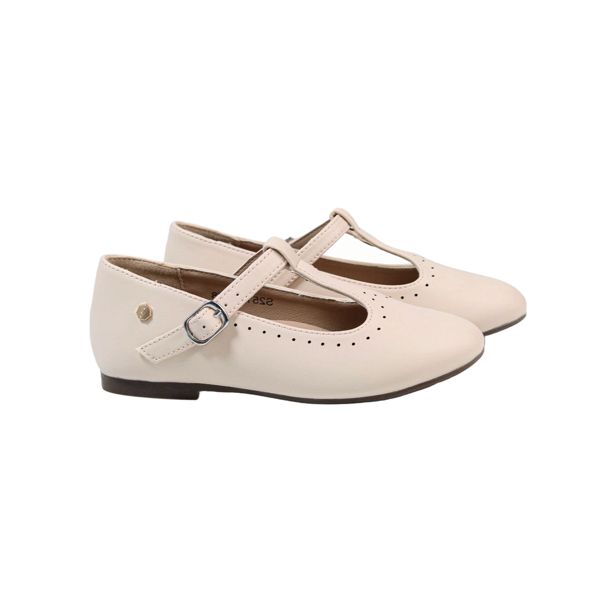 Fintoes Kids' Beige Leather T-Strap Dress Shoes
