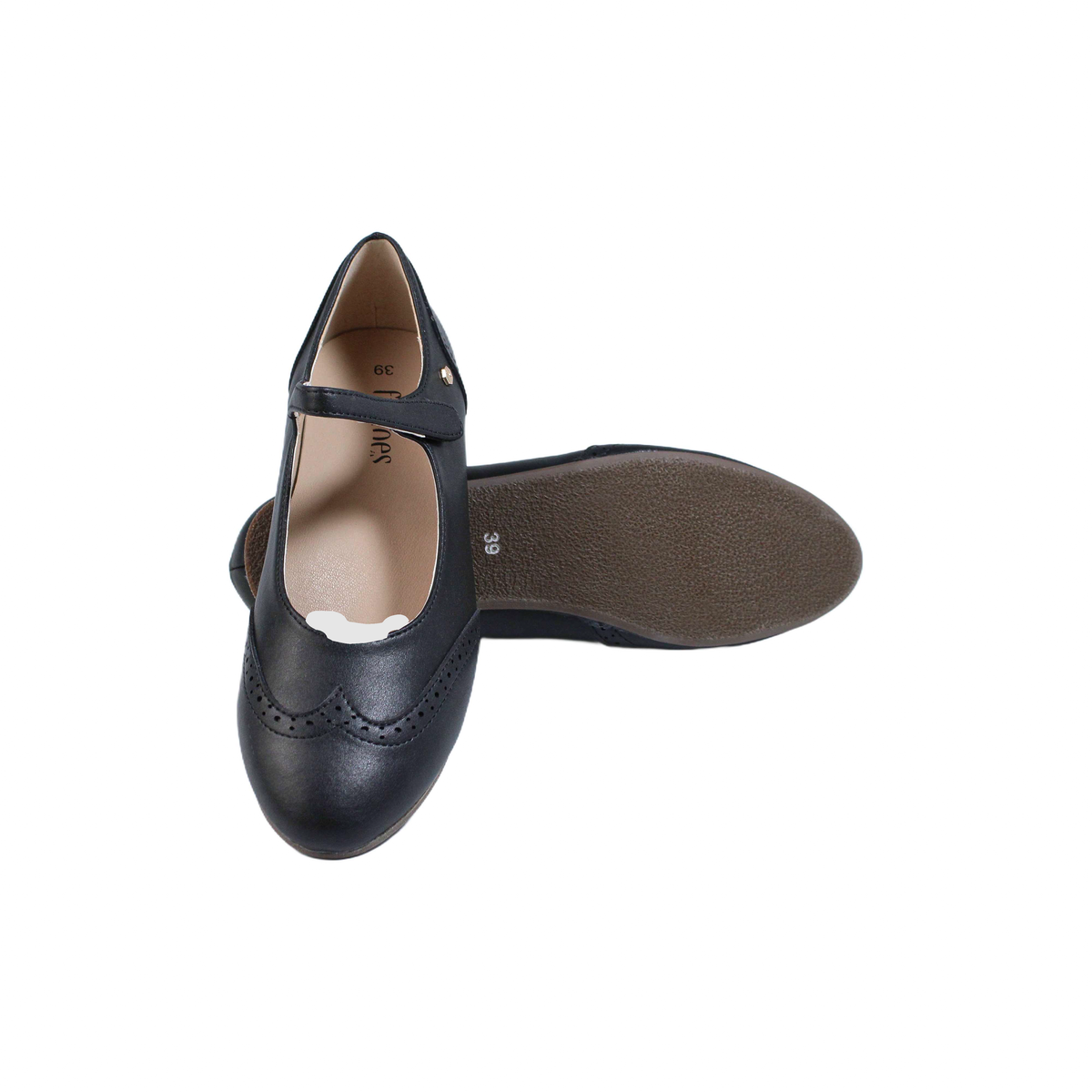 Fintoes Black Leather Mary Jane / Wing Tip Girls Dress Shoe For Work And School
