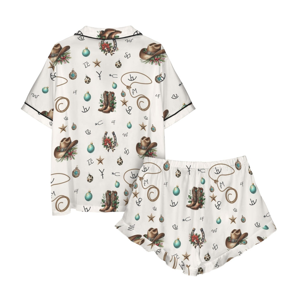 Boots and Brands Western Cowgirl Cowboy Satin Short Pajama Sets