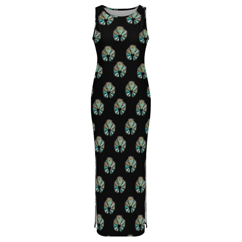 Turquoise Naja Sleeveless Bodycon Side Slit Maxi Dress