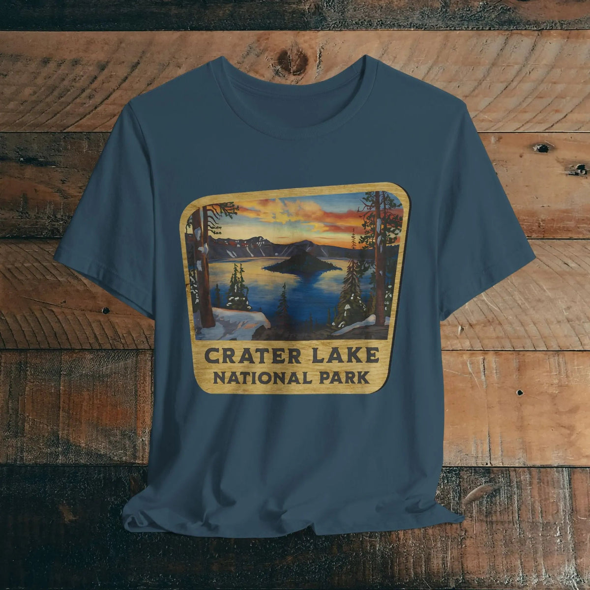 Crater Lake National Park Unisex Fit Short Sleeve T-Shirt Wood Sign