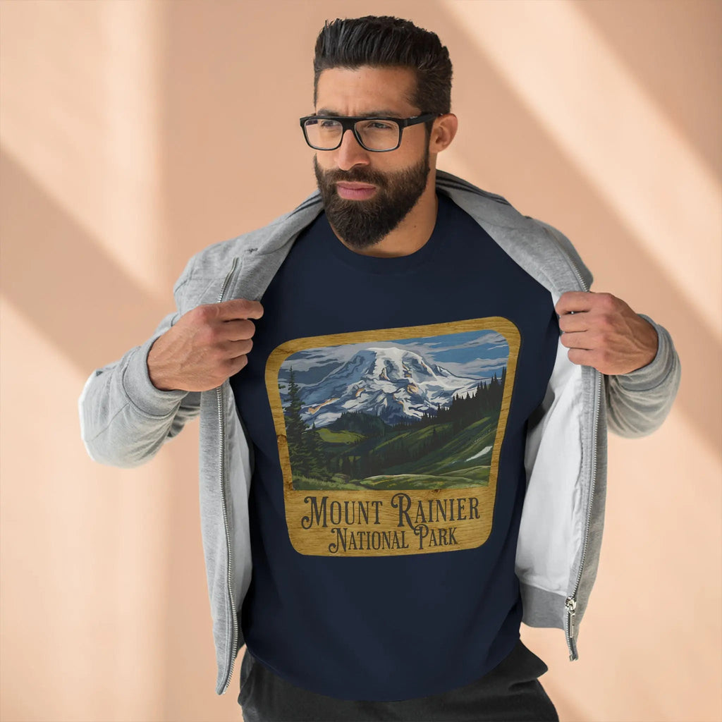 Mount Rainier National Park Unisex Fit Crewneck Sweatshirt Wood Sign