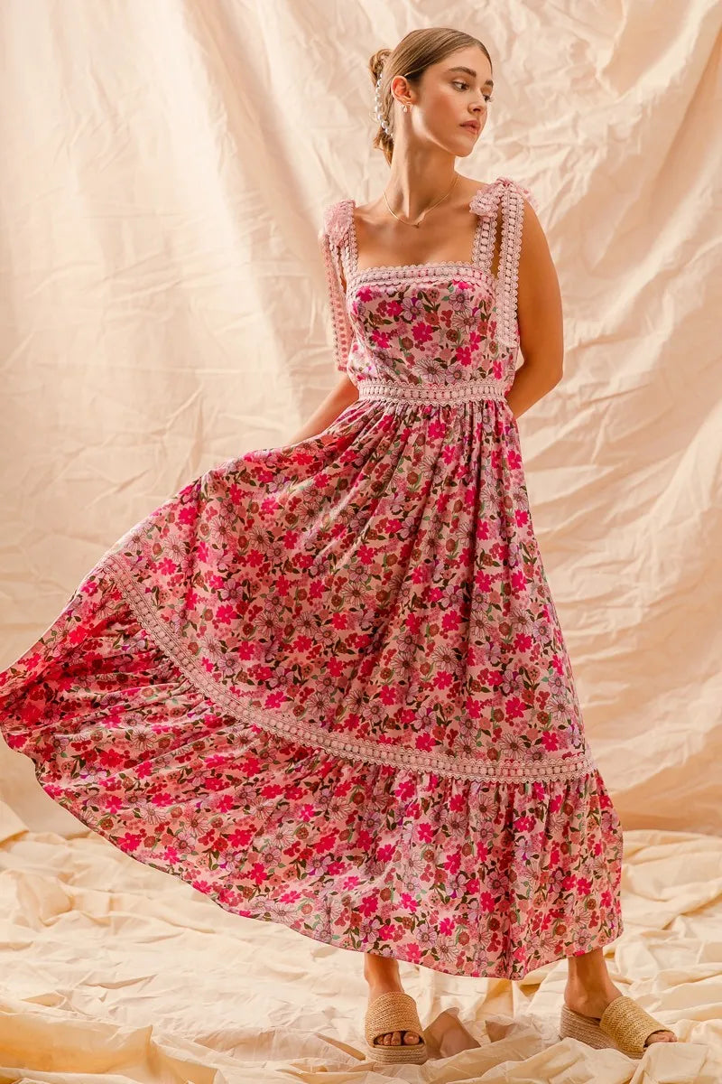 Garden Naked SO ME Floral Maxi Dress With Ribbon Tie Lace Strap