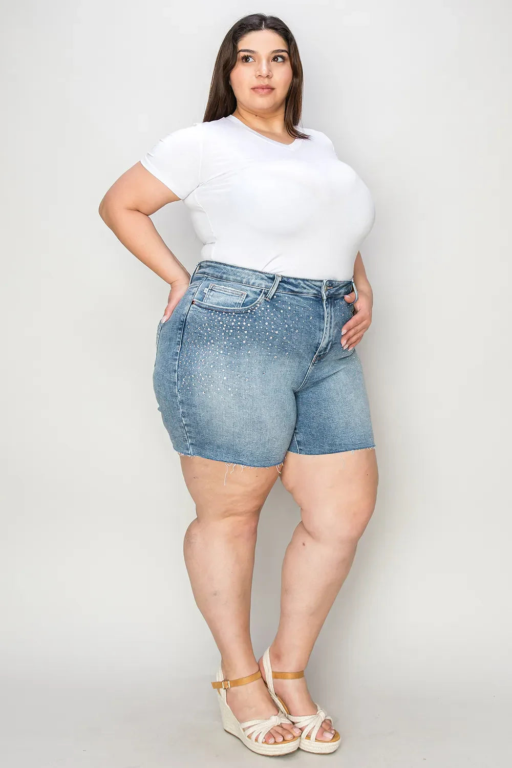 Garden Naked Judy Blue Full Size High Waist Raw Hem Denim Shorts