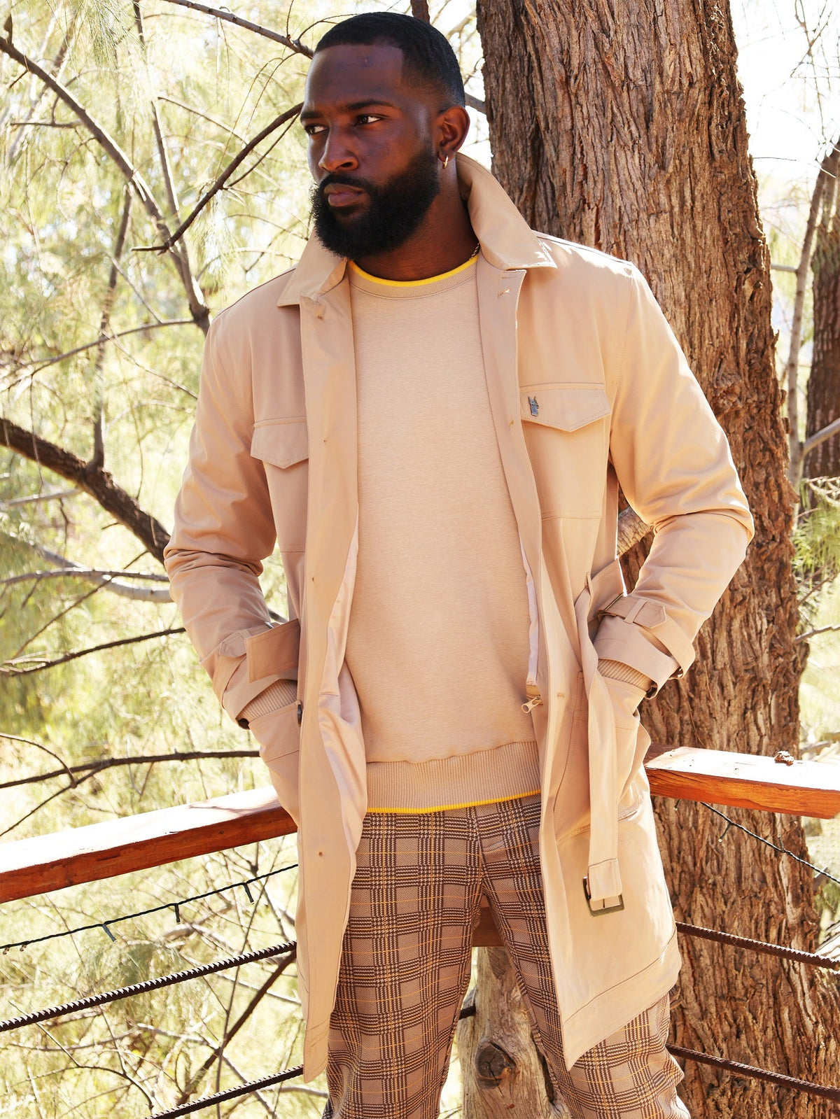 Makobi Vincent Weather Proof Trench Coat in Khaki, product photo