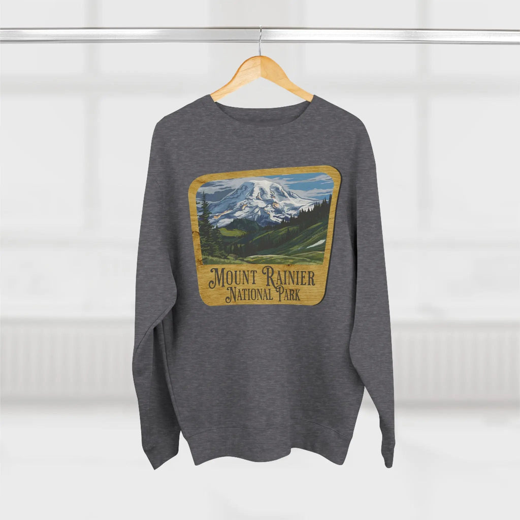 Mount Rainier National Park Unisex Fit Crewneck Sweatshirt Wood Sign