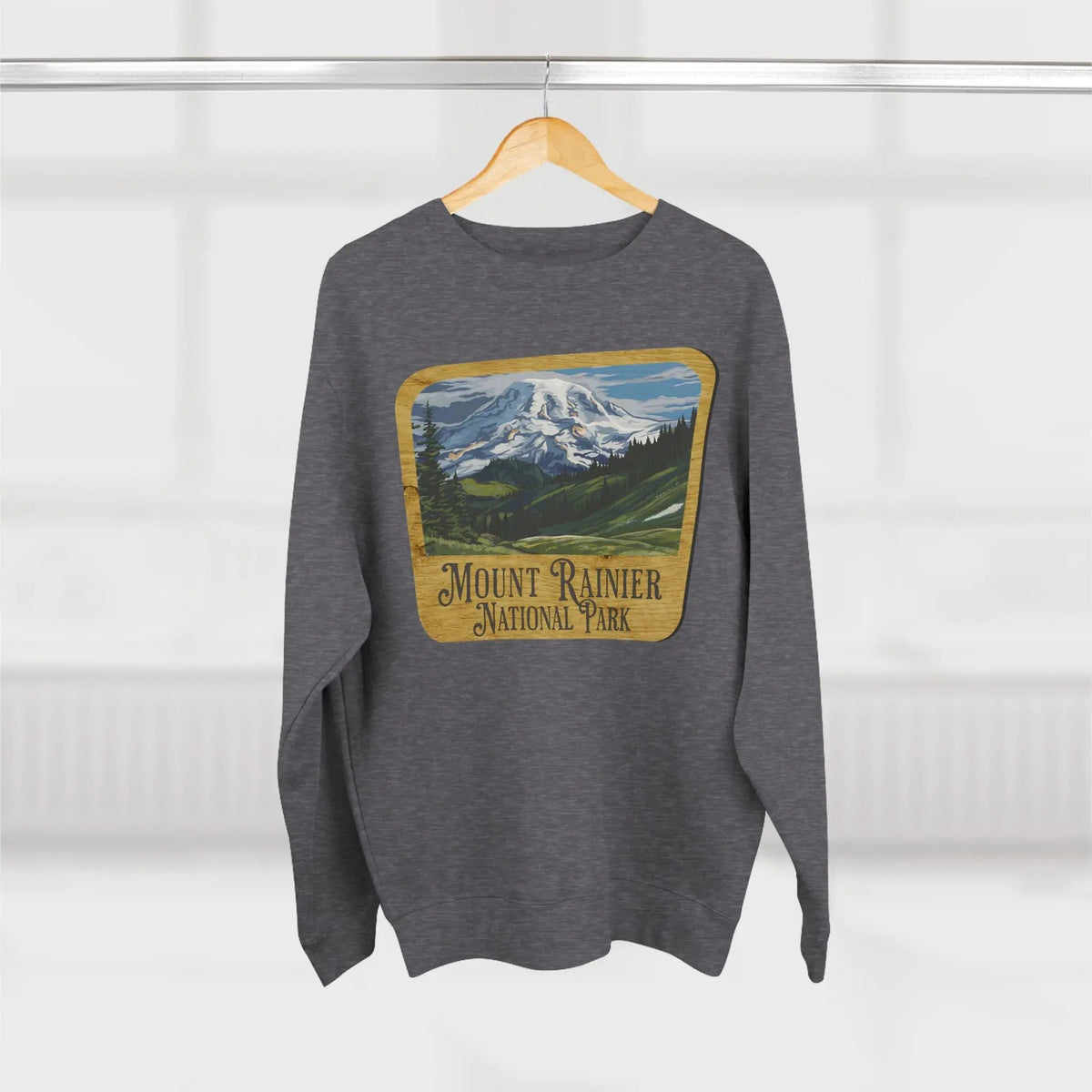 Mount Rainier National Park Unisex Fit Crewneck Sweatshirt Wood Sign
