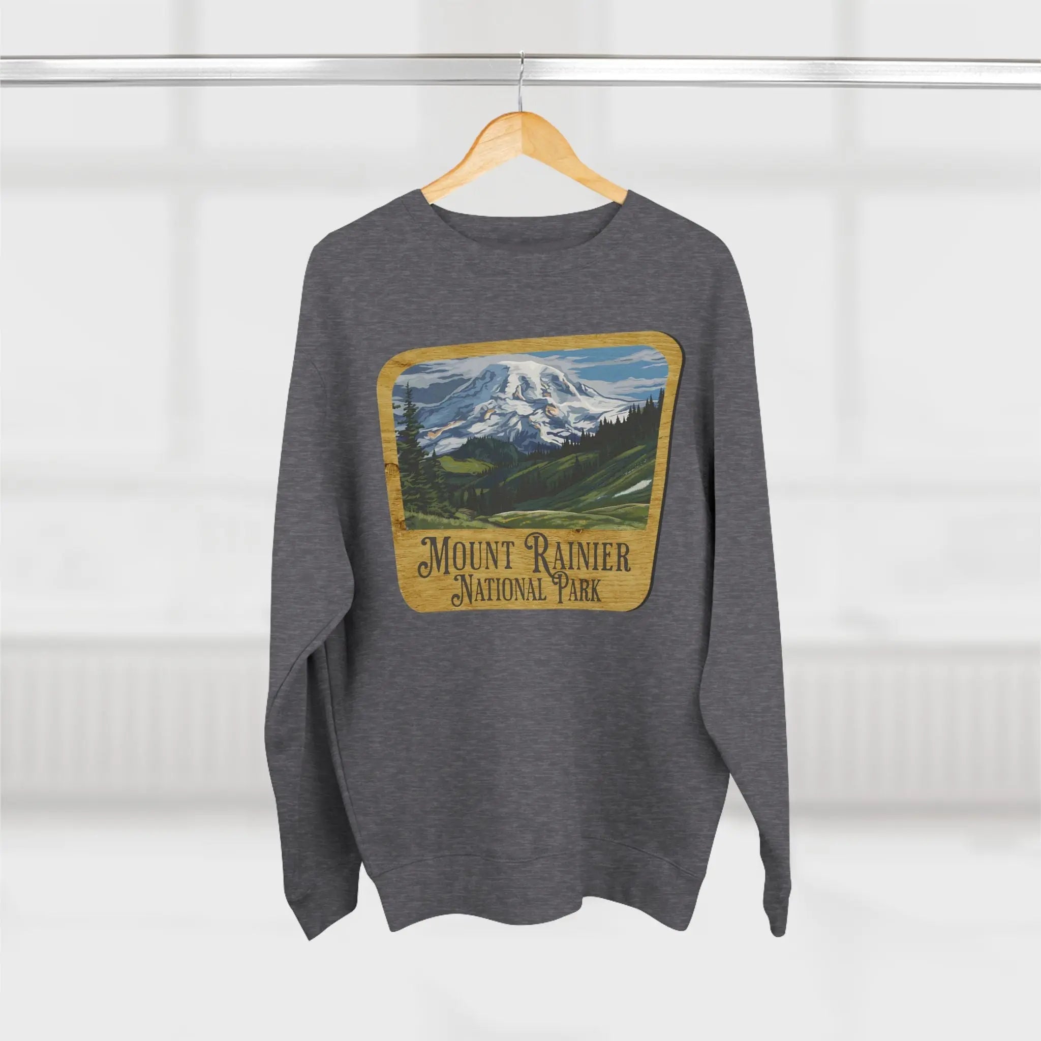Mount Rainier National Park Unisex Fit Crewneck Sweatshirt Wood Sign