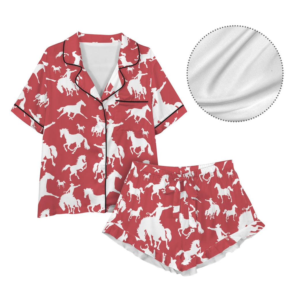Red Bronc Satin Ruffle Western Pajama Set