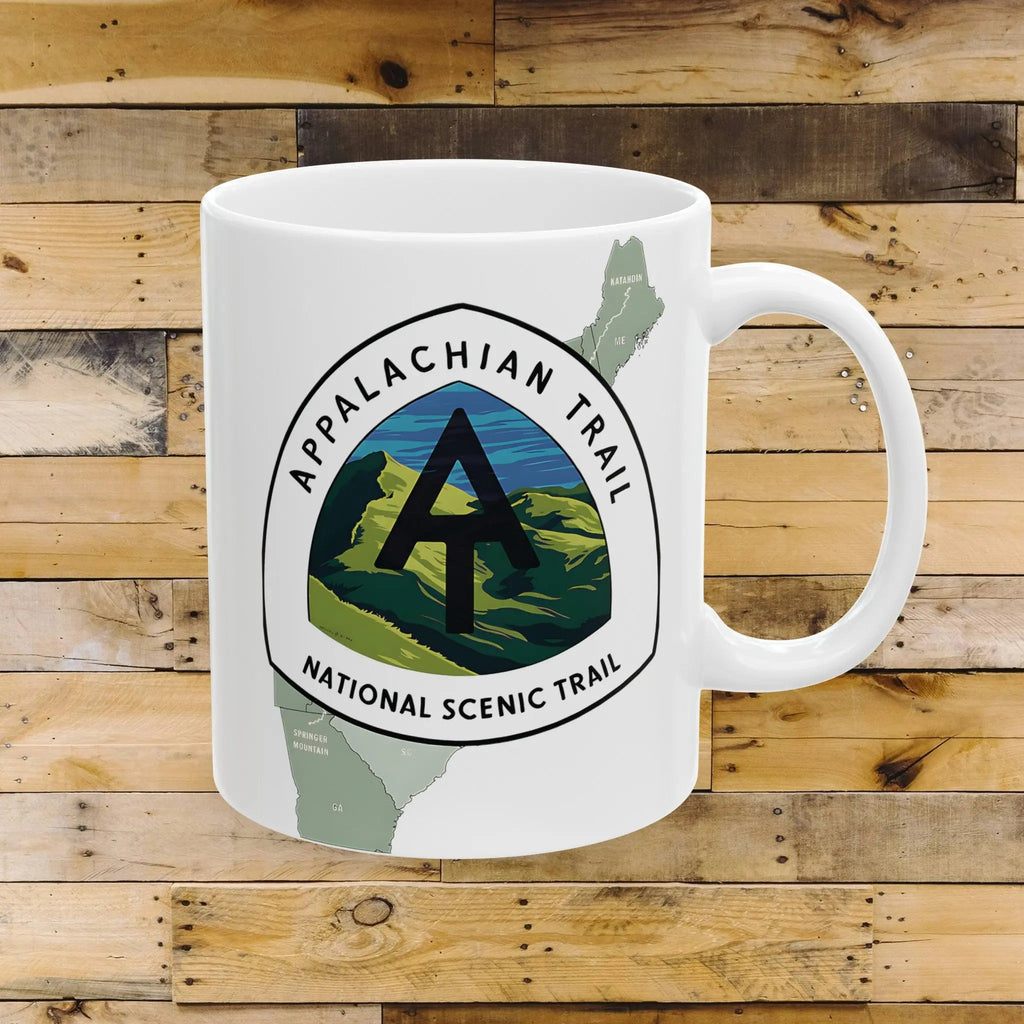 Appalachian Trail Scenic Ceramic Mug (11oz, 15oz) Hike Line Design Mountains