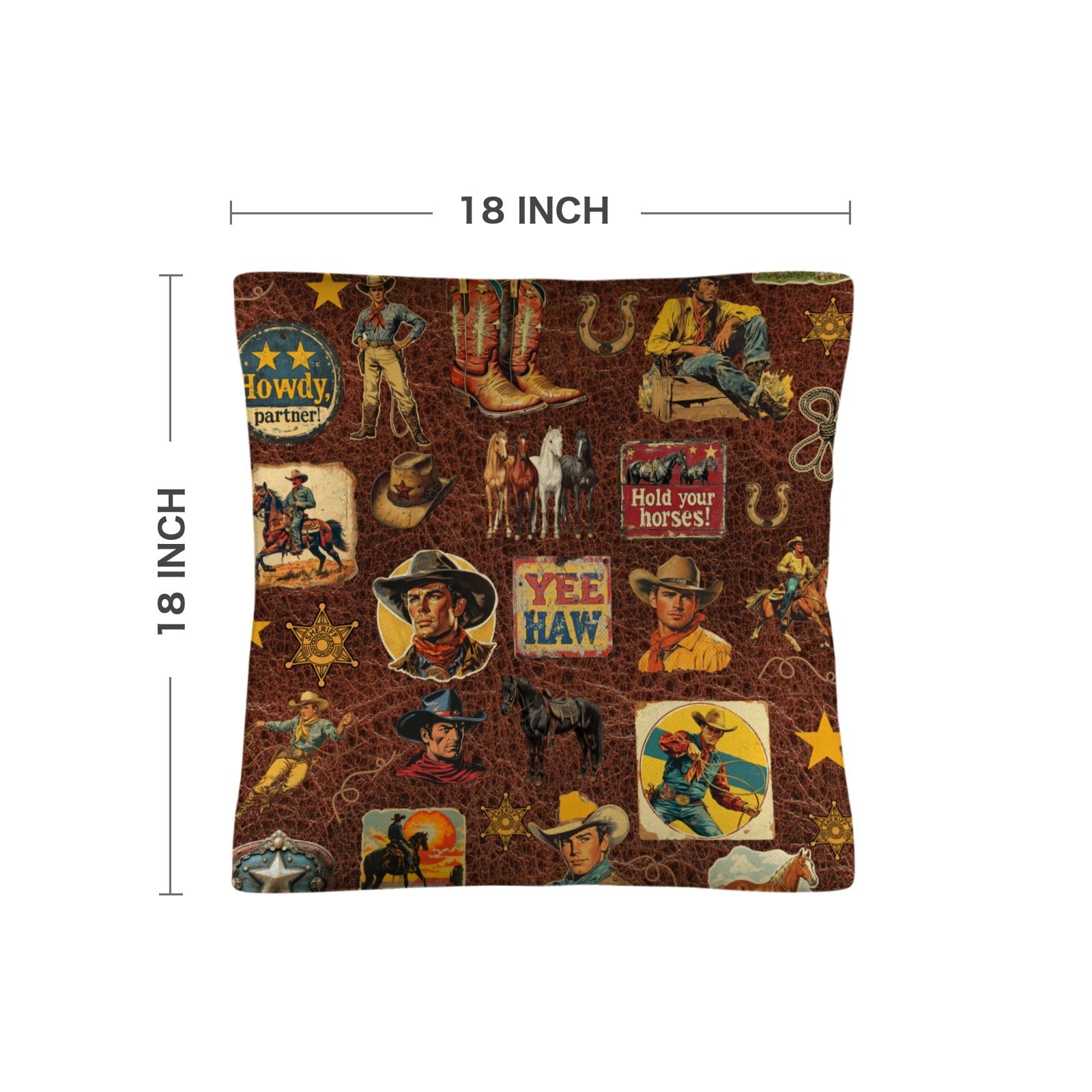 Vintage Cowboy Collage Western Throw Pillow Case Made in America