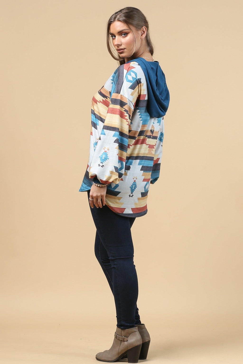 Blue Mountain Turquoise Aztec Lightweight Hoodie Made in America