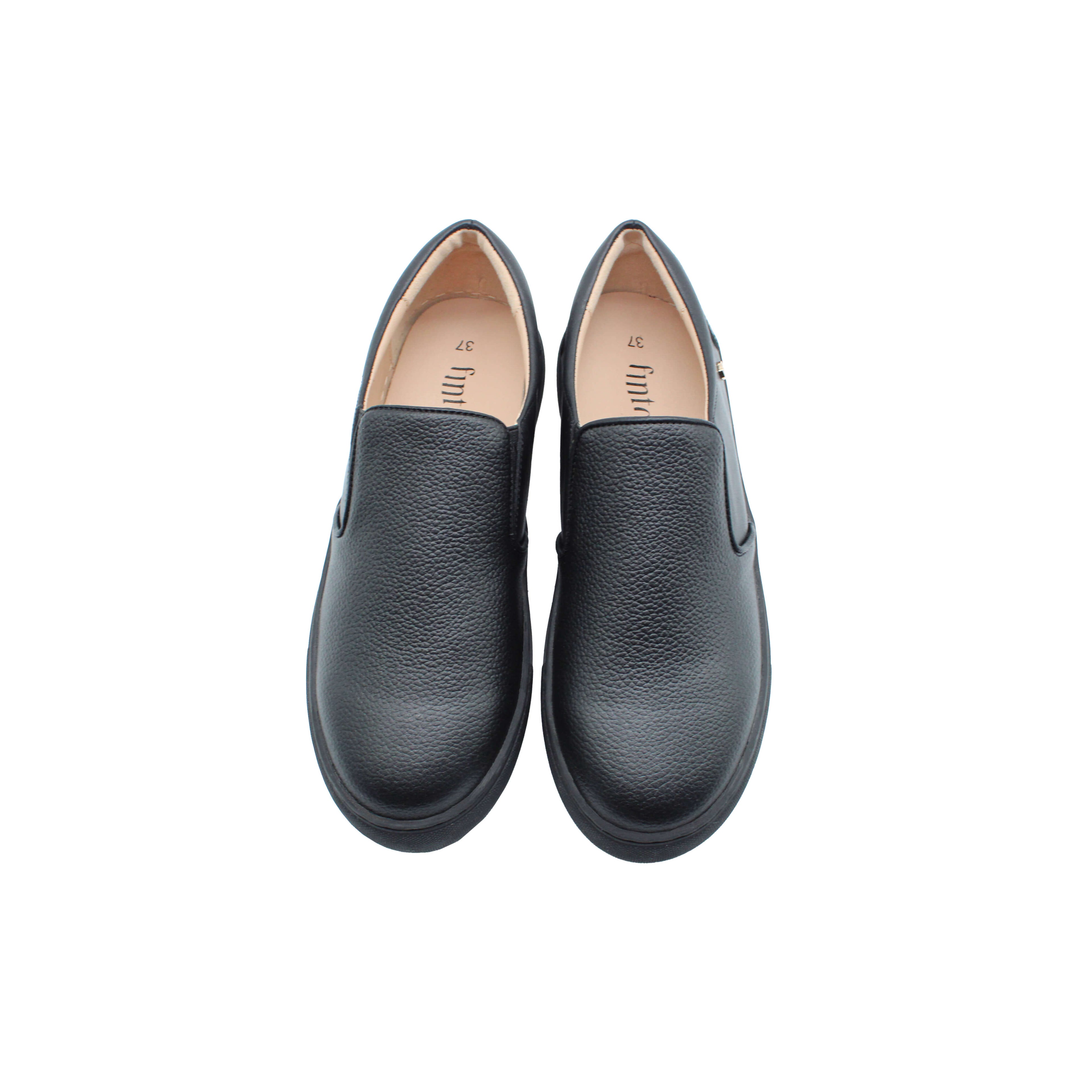 Fintoes Black Leather Boys Weekday Step-In Shoe / Pebbled Leather Front And Back  For Work And School