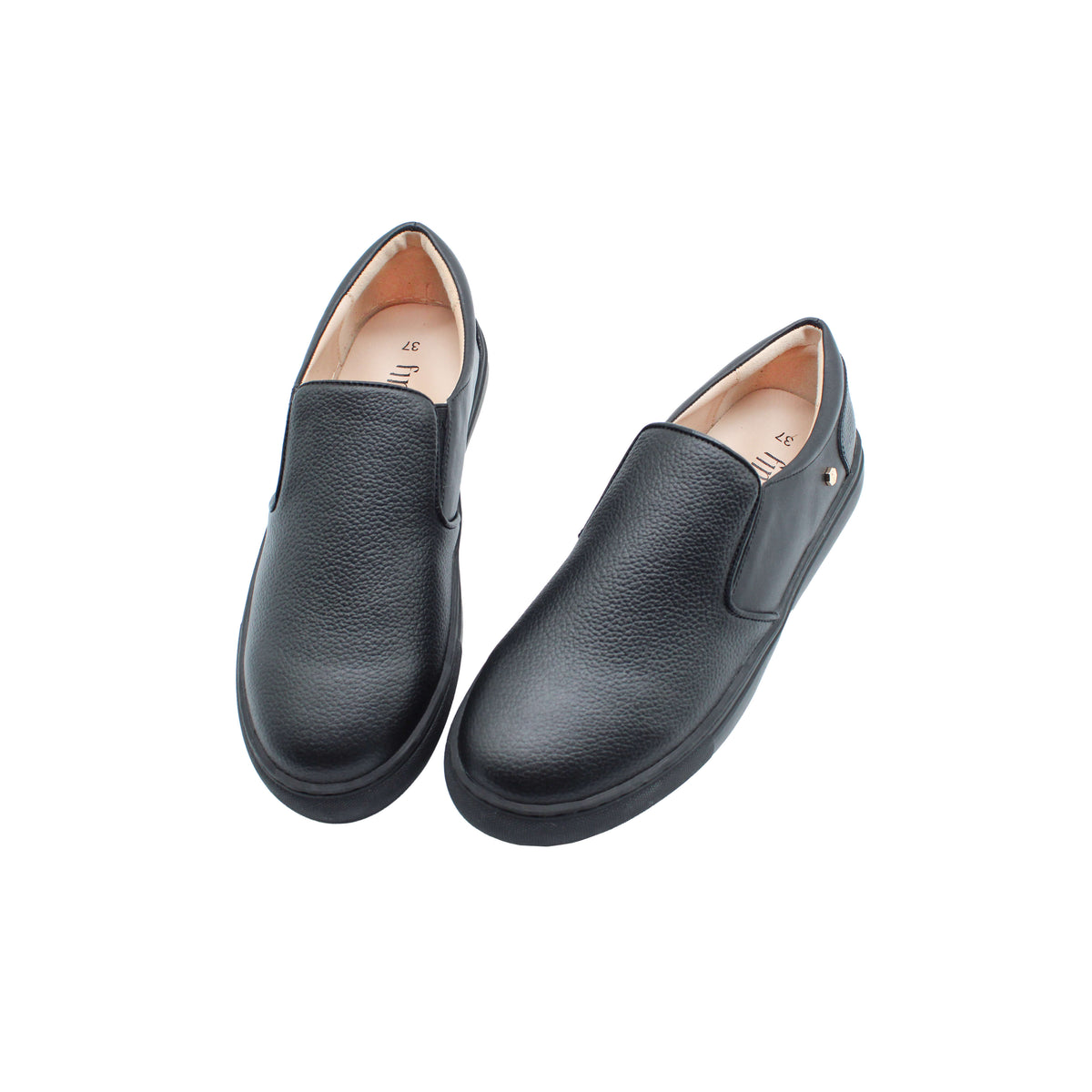 Fintoes Black Leather Boys Weekday Step-In Shoe / Pebbled Leather Front And Back  For Work And School