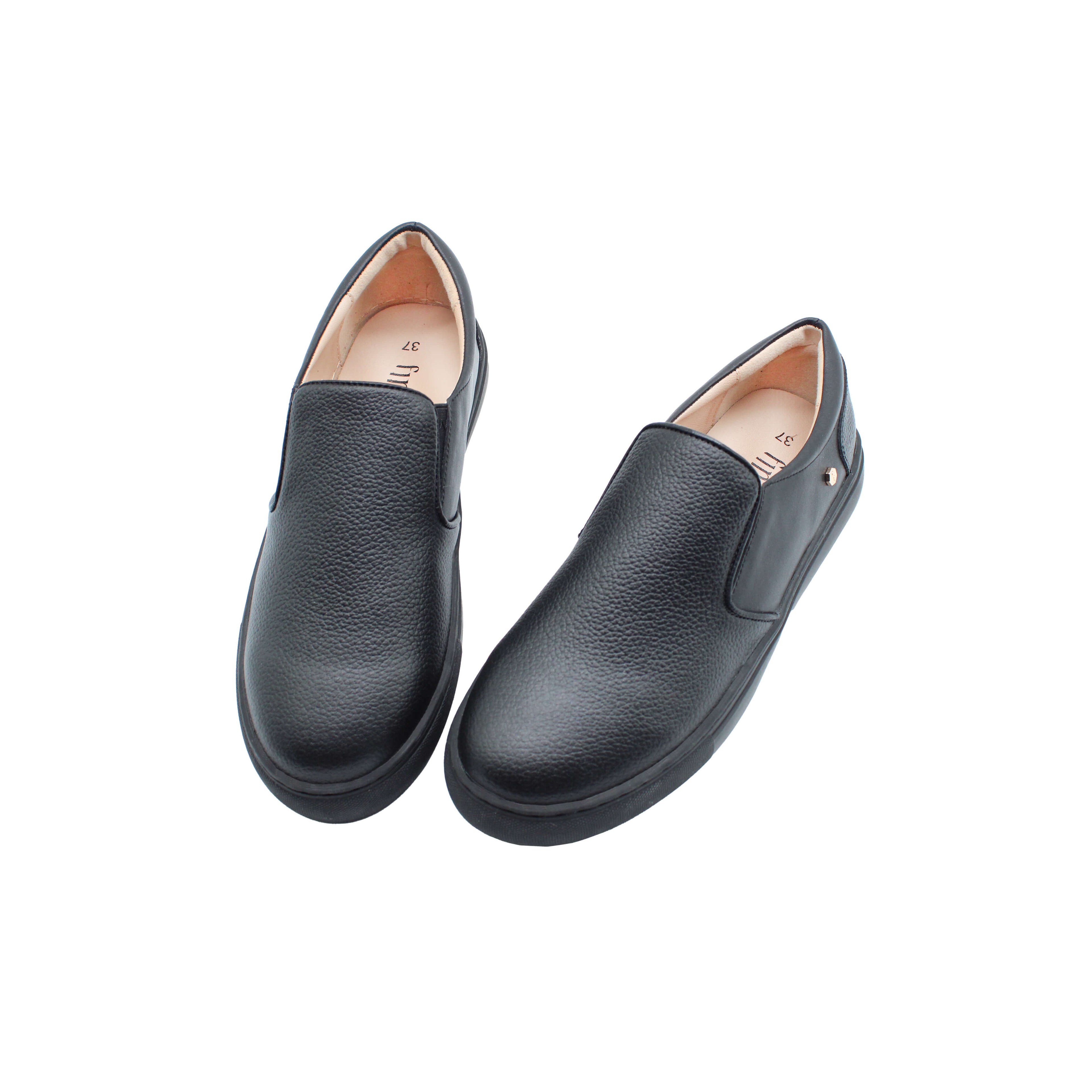 Fintoes Black Leather Boys Weekday Step-In Shoe / Pebbled Leather Front And Back  For Work And School