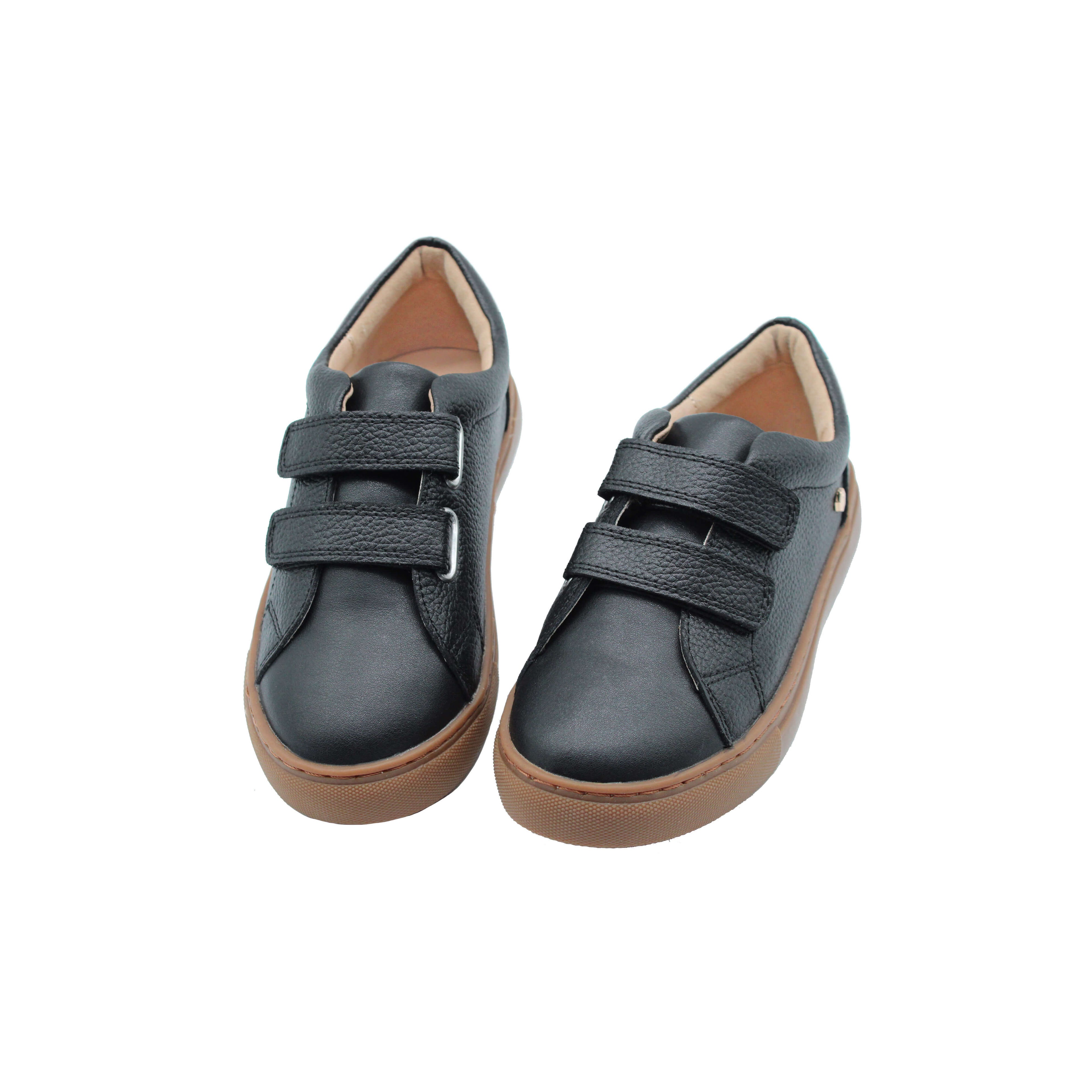 Fintoes Black Pebbled Leather Boys Shoe With Straps For Work And School