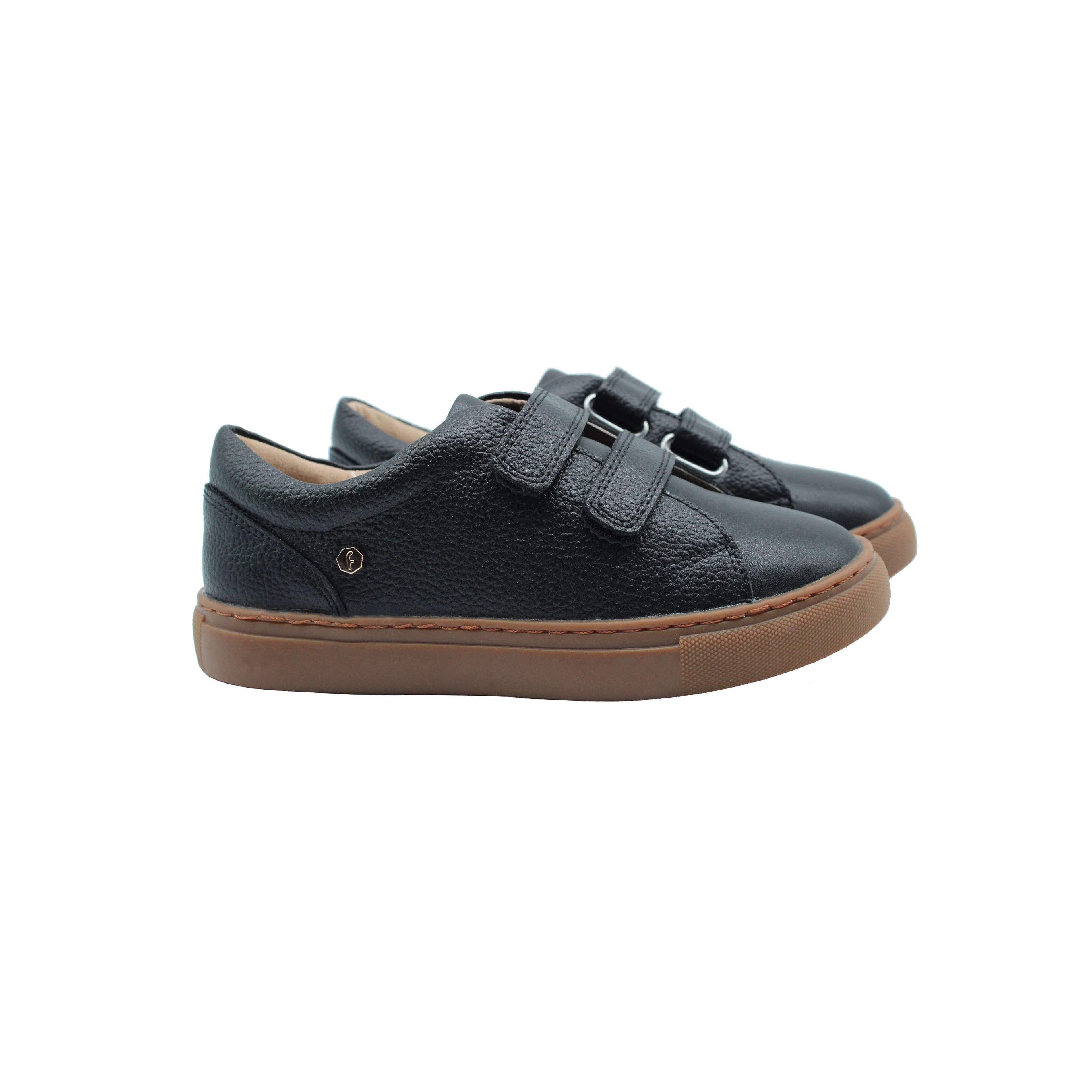 Fintoes Black Pebbled Leather Boys Shoe With Straps For Work And School