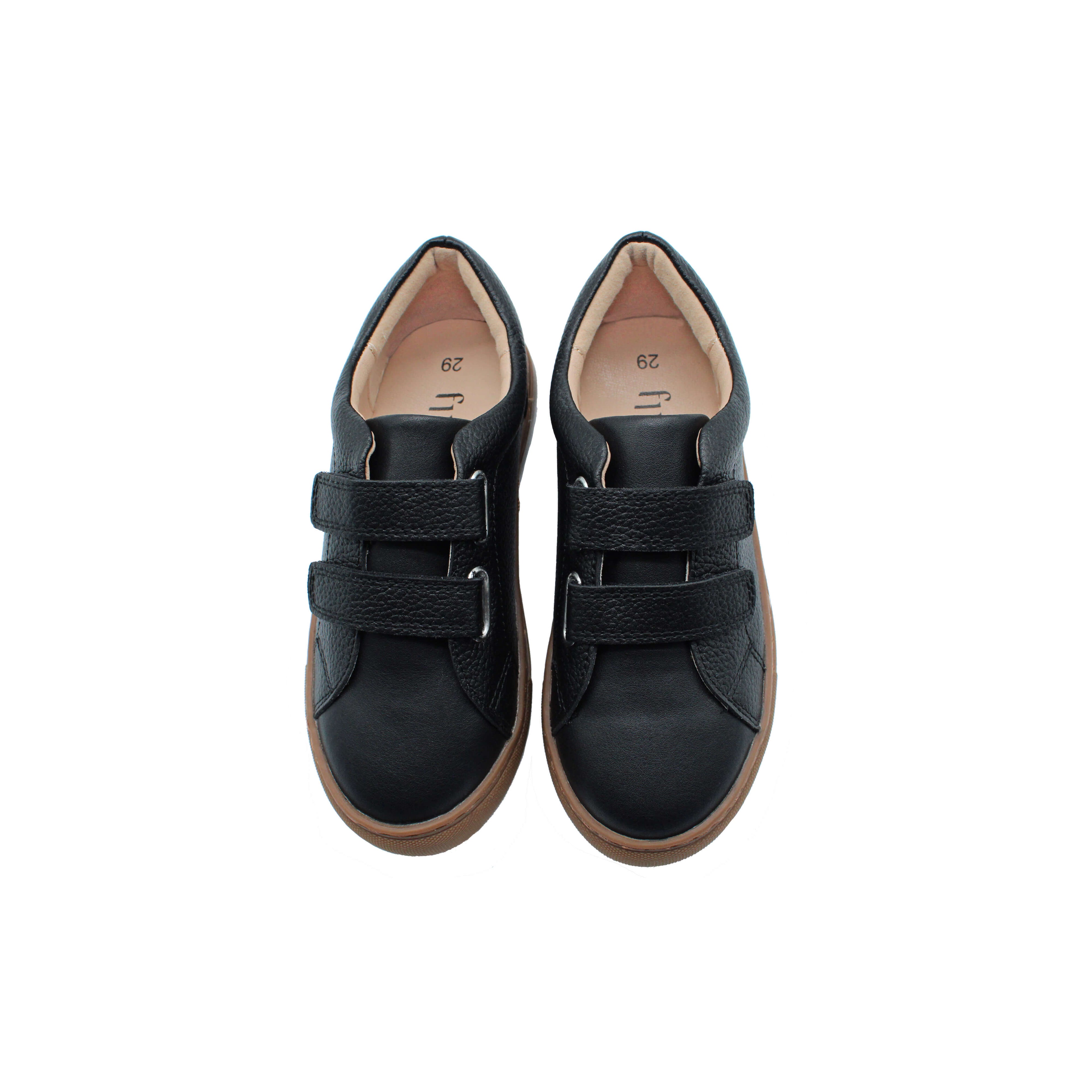 Fintoes Black Pebbled Leather Boys Shoe With Straps For Work And School