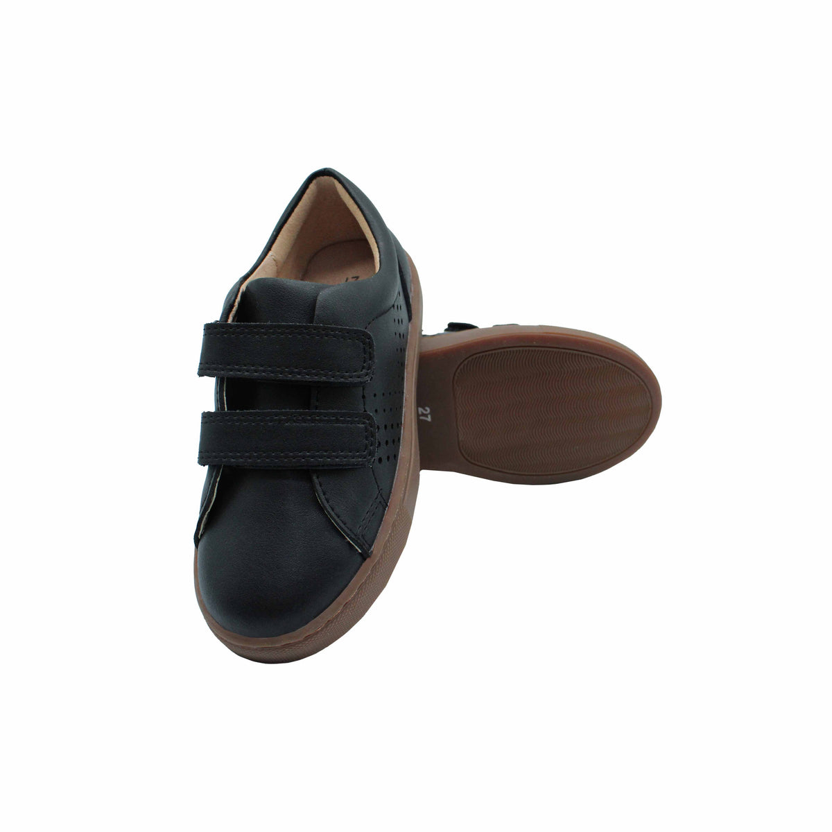 Fintoes Kids' Black Leather Sneakers, Triple Velcro Strap