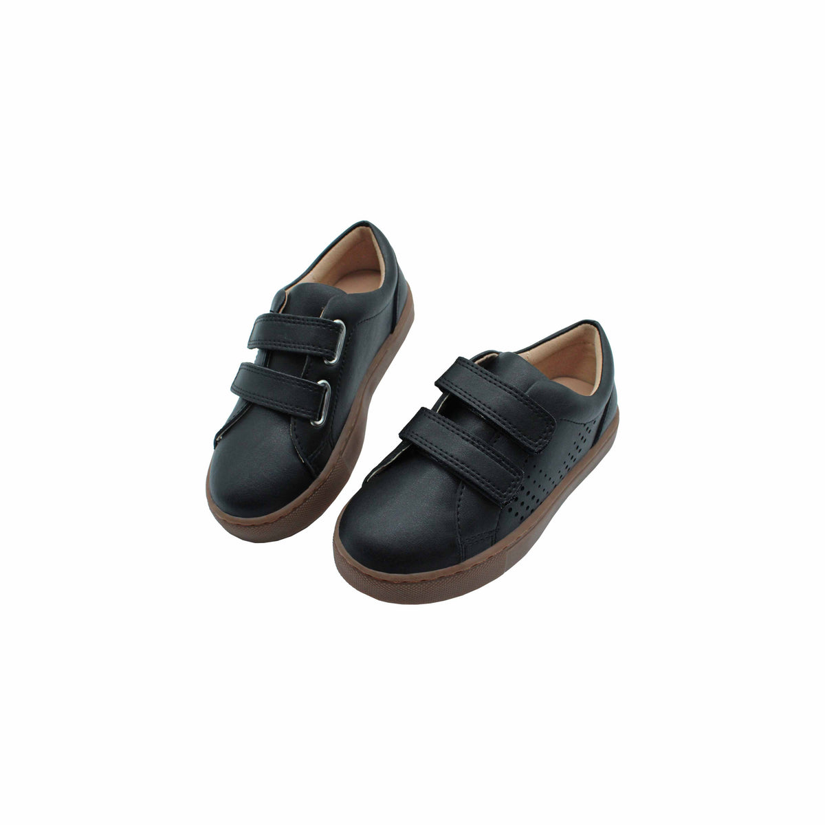Fintoes Kids' Black Leather Sneakers, Triple Velcro Strap