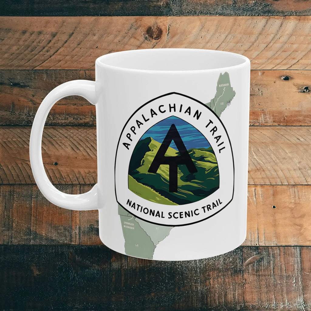 Appalachian Trail Scenic Ceramic Mug (11oz, 15oz) Hike Line Design Mountains